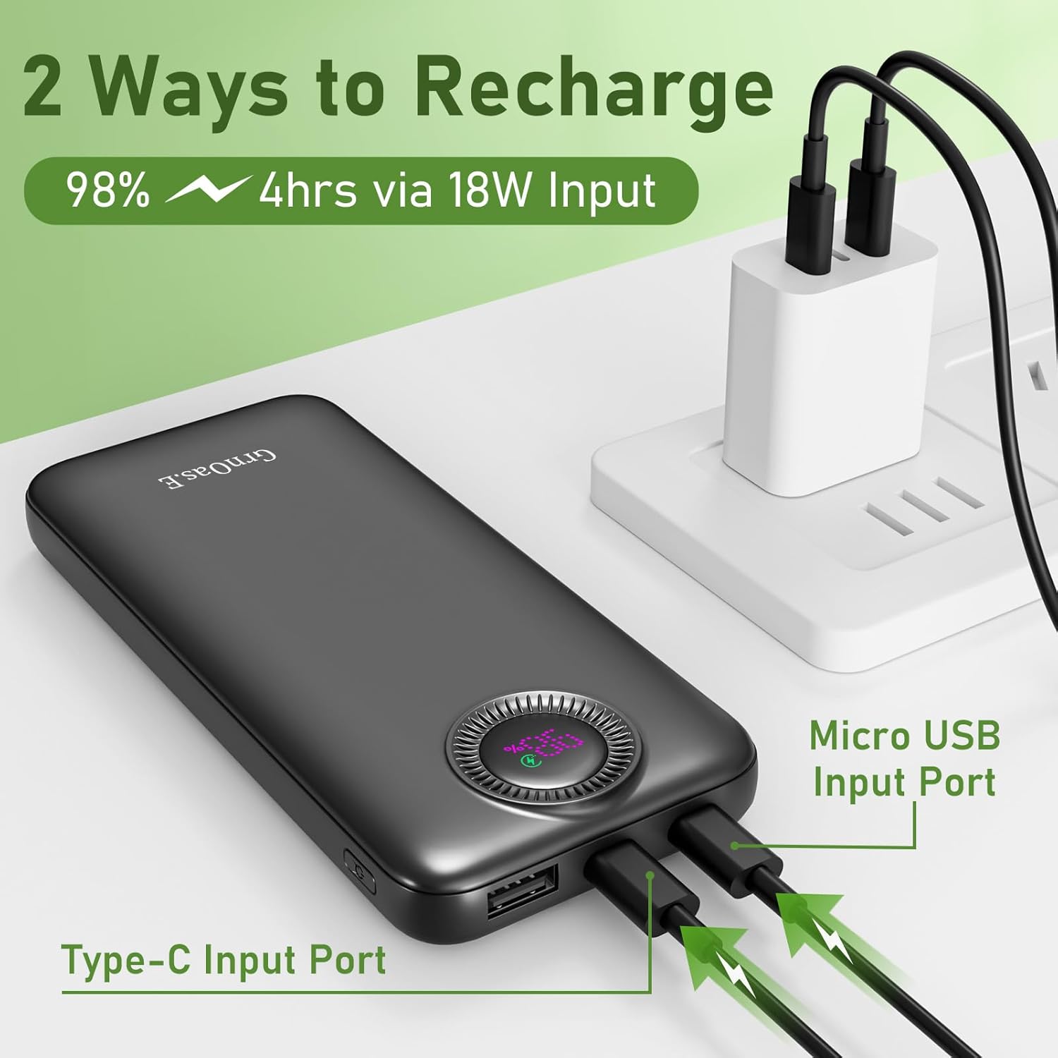 Power Bank,10000mAh 22.5W Max Portable Charger Built in Cables，4 Outputs 2 Inputs External Phone Powerbank,5V/3A Fast Charging Travel Charger for iPhone Android iPad,(Pearl Black)