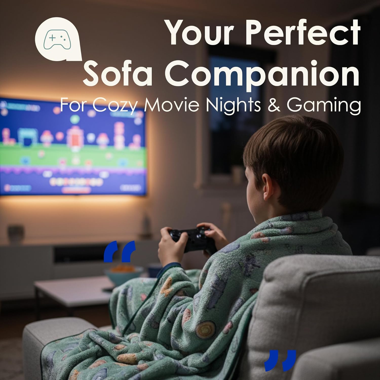 Glow in The Dark Gaming Throw Blanket for Kids, Ultra-Soft Fleece Gamer Blanket with Glow Dark Icons, Cozy Lightweight Flannel Blanket for Boys Girls Bedroom, Couch & Travel (Green, 50”x60”)