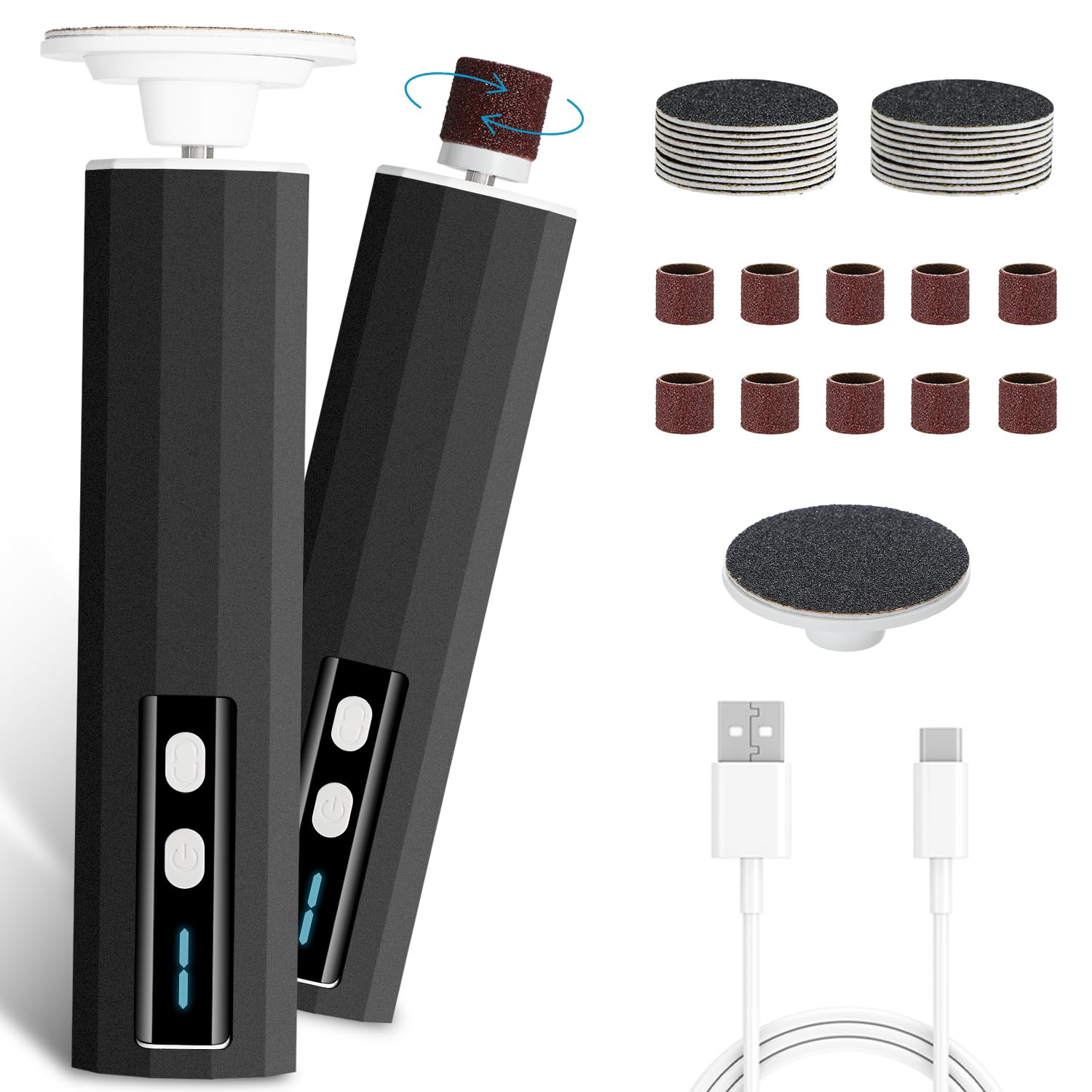 Electric Foot Callus Removers Rechargeable - Electric Foot File with 9 Adjustable Speed, 2 Grinding Heads & 30 Pcs Sandpaper Discs,Professional Foot Sander for Feet Dead Skin and Calluse (Pink)