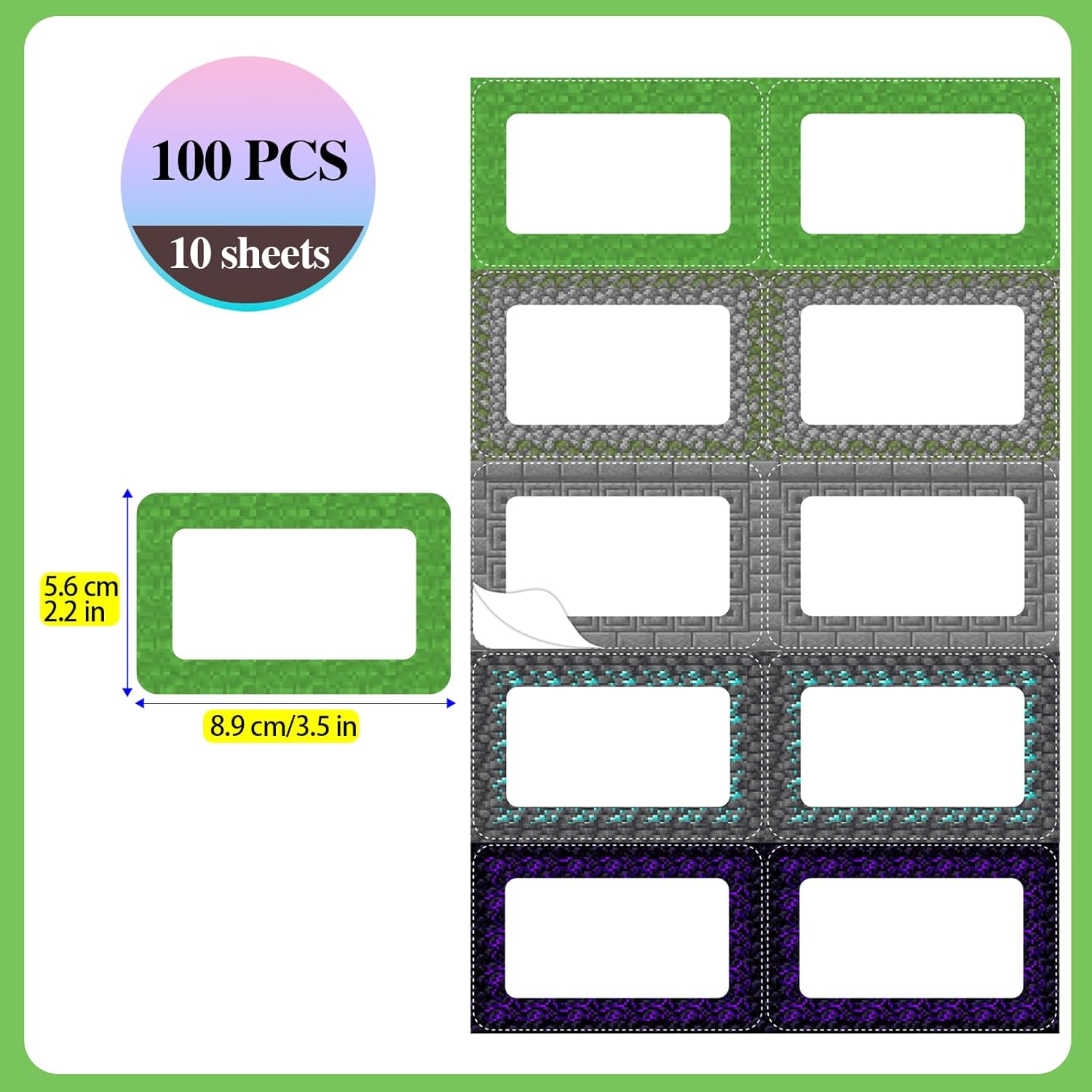 Video Game Border Name Tag Stickers 2.2 x 3.5 Inch（100 Pcs） Pixel Gaming Sticky Name Tags Labels Deacl for Party School Locker Office Home Meeting Classroom Decor