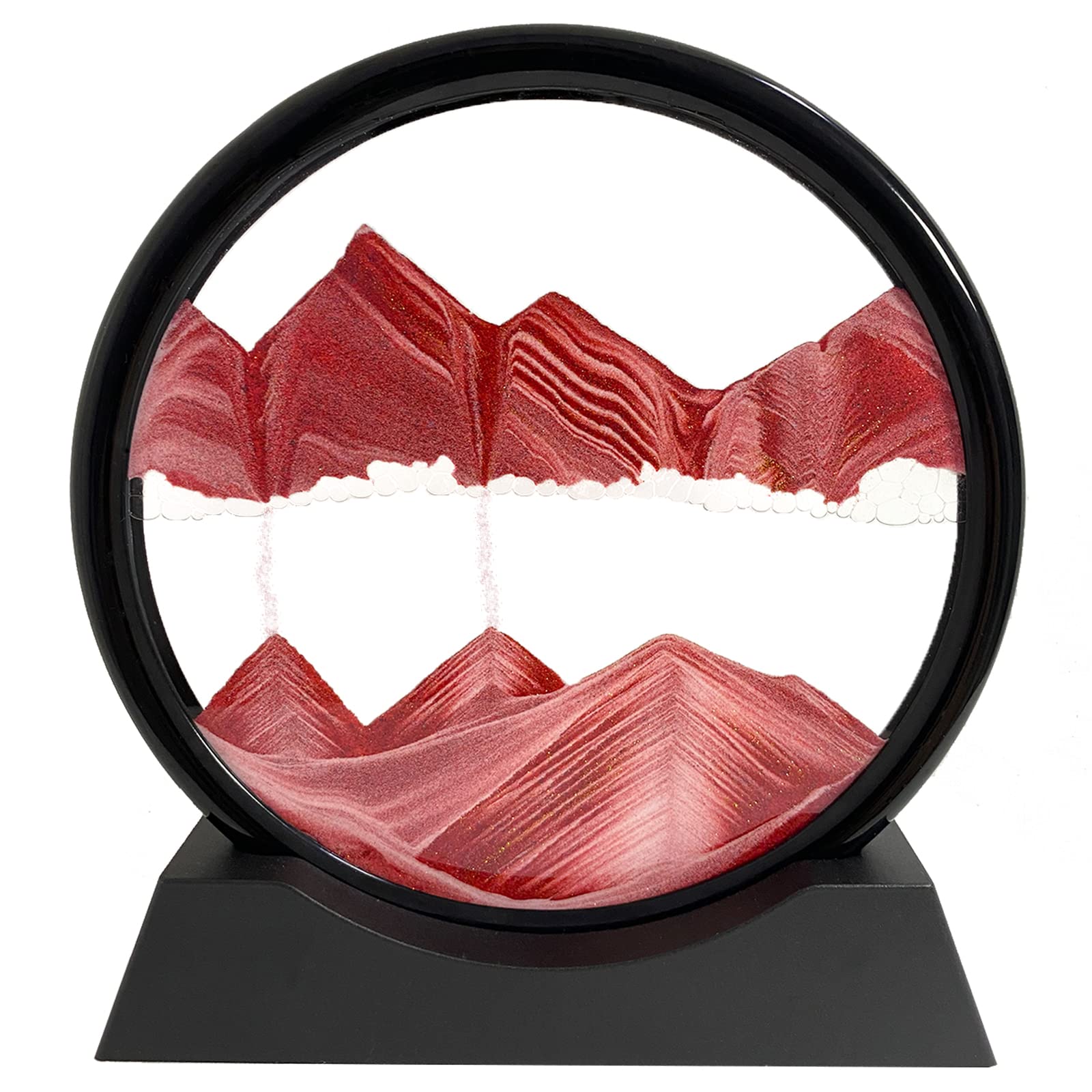 Moving Sand Art Liquid Motion - Moving Sand Art Picture 3D Deep Sea Sandscape, Round Glass Frame Display Flowing Sand Relaxing Toy for Desktop Home Office Work Ocean Decor(Blue, 7")