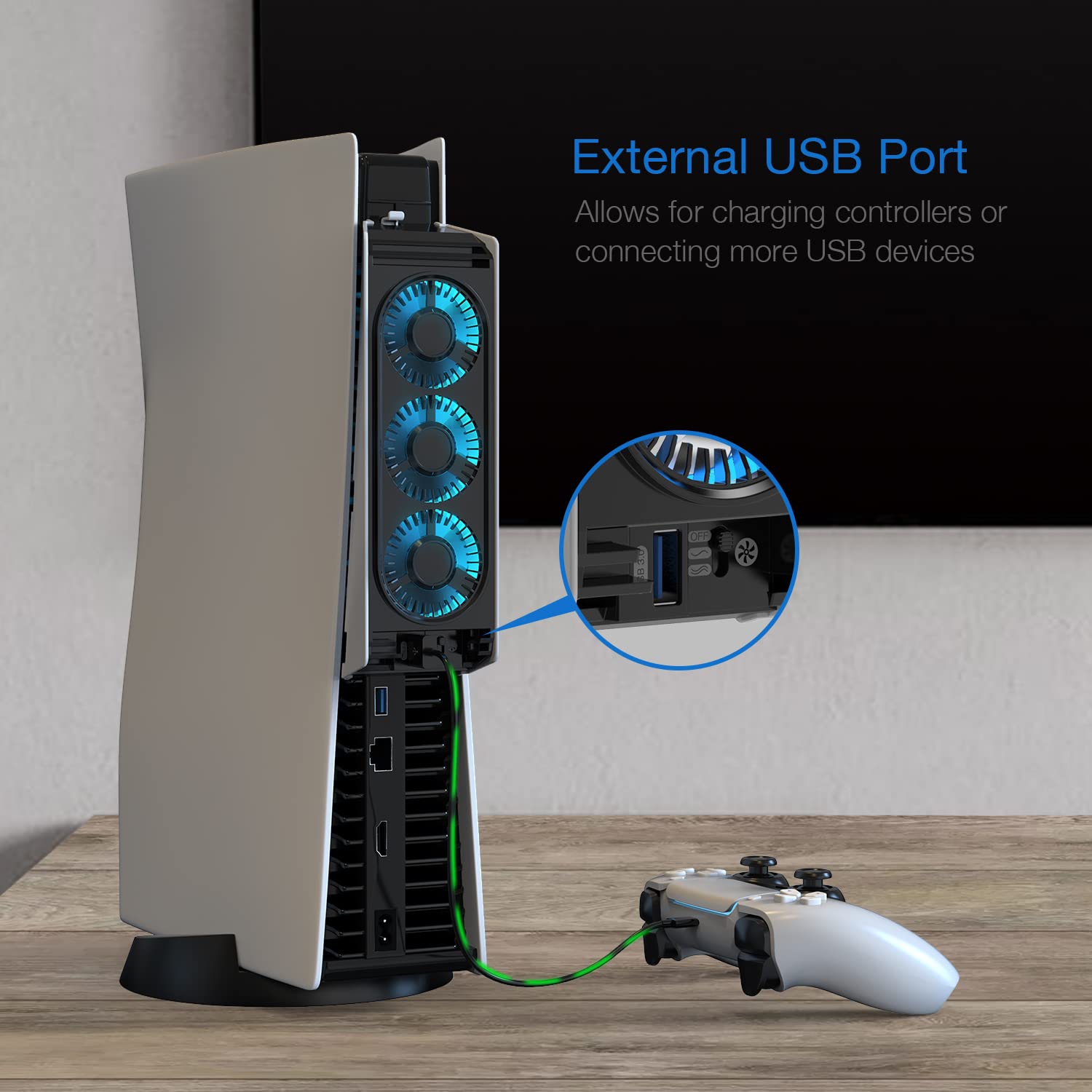 JUSPRO Cooling Fan for PS5 Accessories, Upgraded Quiet Cooler Fan with LED Light for PlayStation 5 Console/PlayStation 5 Digital Edition & Ultra HD Game Console