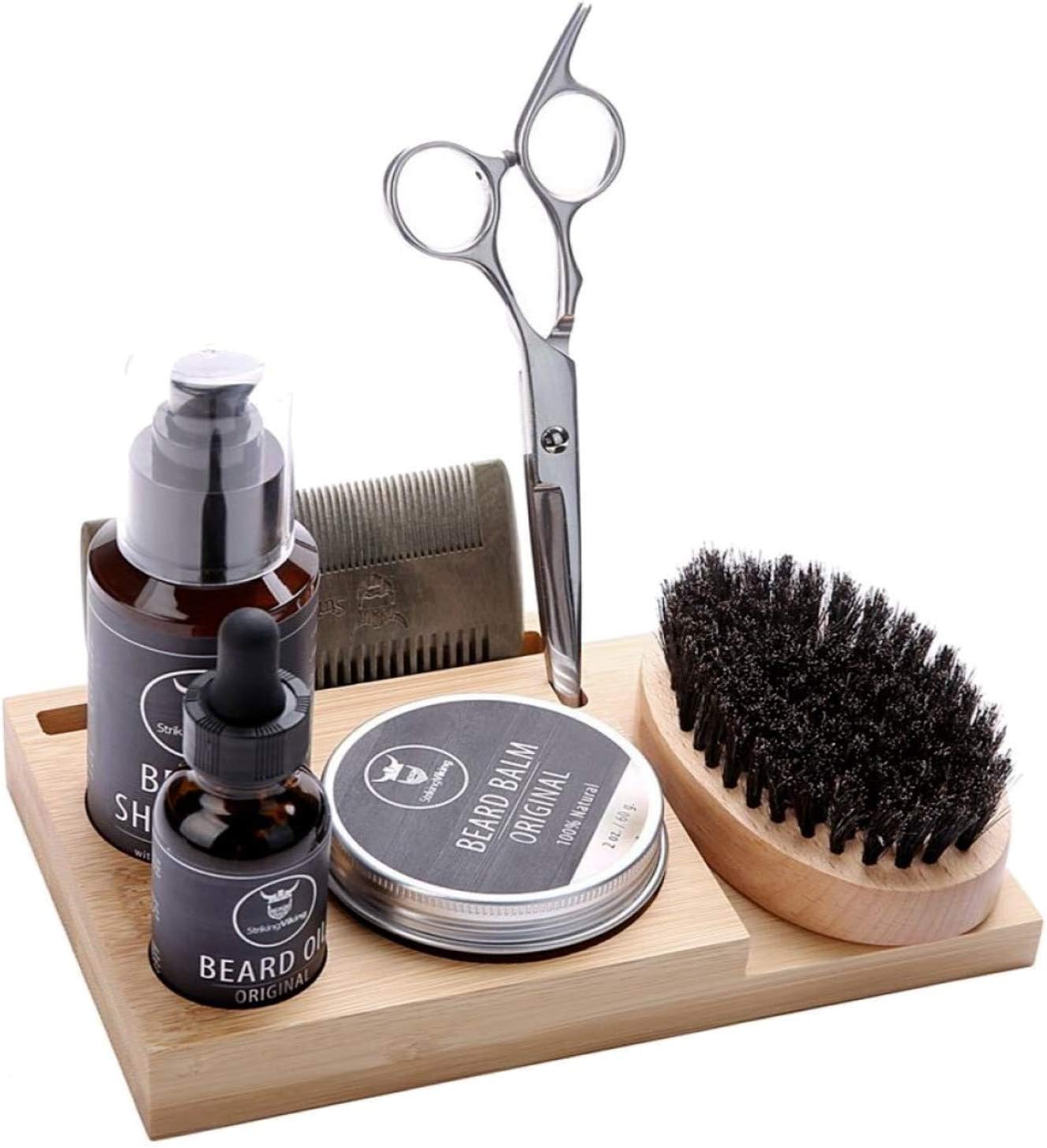 Striking Viking Bamboo Beard Kit Organizer - 7.3 in x 4.5 in x 1 in - Beard Care Caddy for Oil & Balm - Comb Brush Holder - Portable Grooming Caddy Organizer
