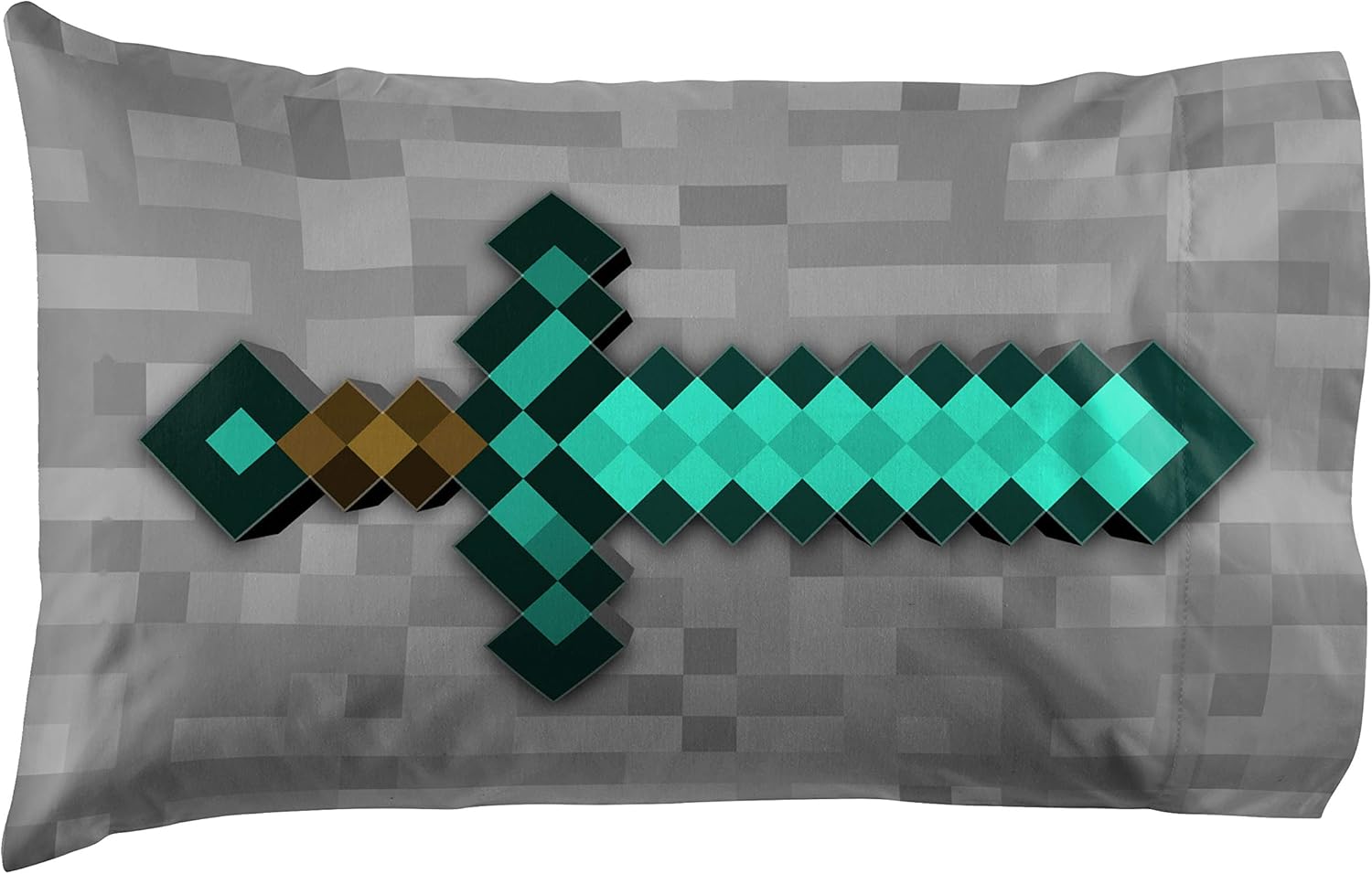 Jay Franco Minecraft Diamond Life 1 Pack Pillowcase - Double-Sided Super Soft Bedding - Featuring Minecraft's Sword & Pickaxe (Official Minecraft Product)