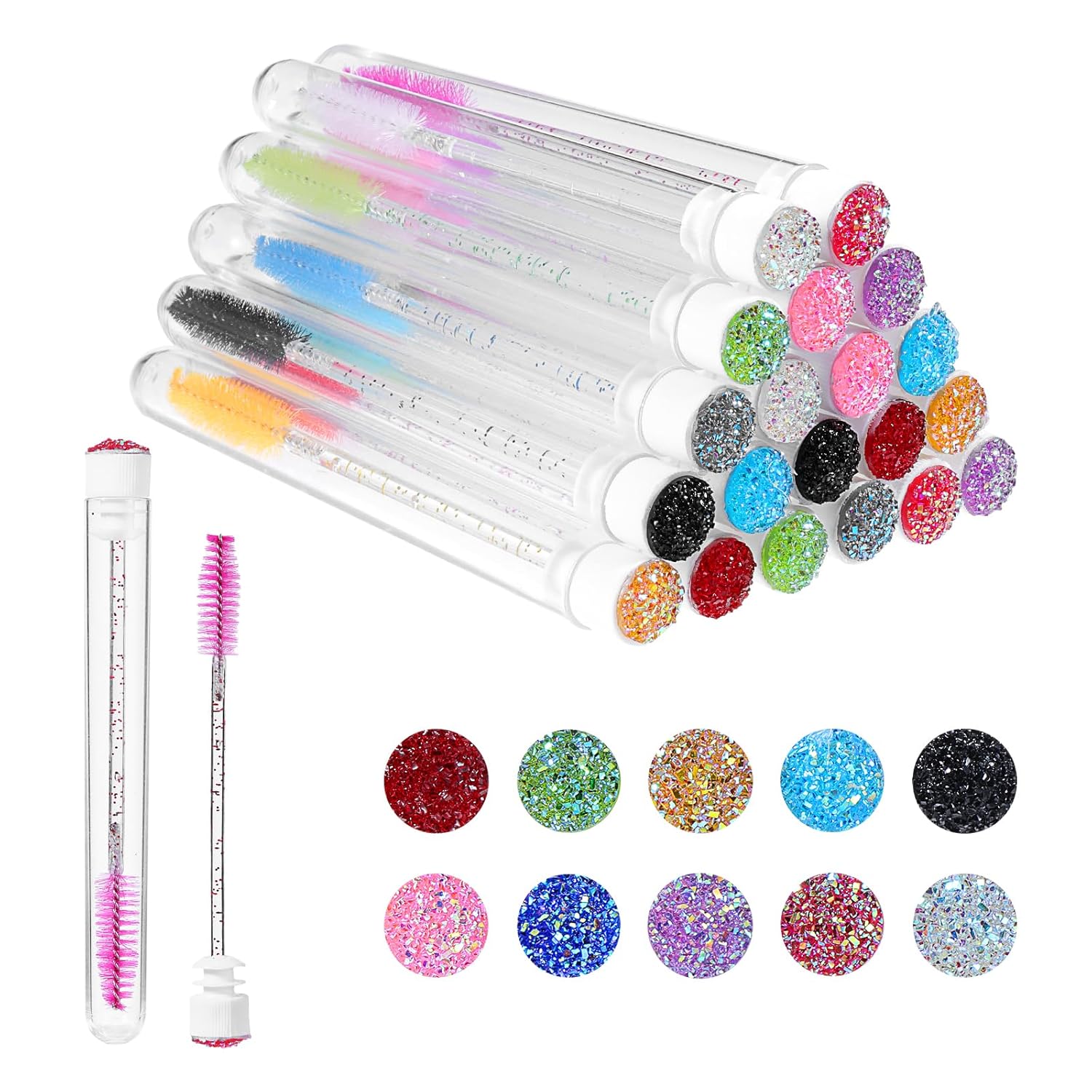 20 Pcs Disposable Mascara Wand Set with Tubes, Diamond Eyelash Brushes, Lash Wand Tubes, Makeup Eye Lash Spoolies with Empty Tube for Eyelash Extension, Eyebrow Applicator Supplies