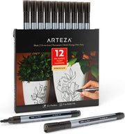 ARTEZA Oil Based Paint Markers, 12-Pack Black, 1.3 mm Permanent Pens, Waterproof Craft and Art Supplies for Stone, Wood, Glass, Metal, Canvas, Paper