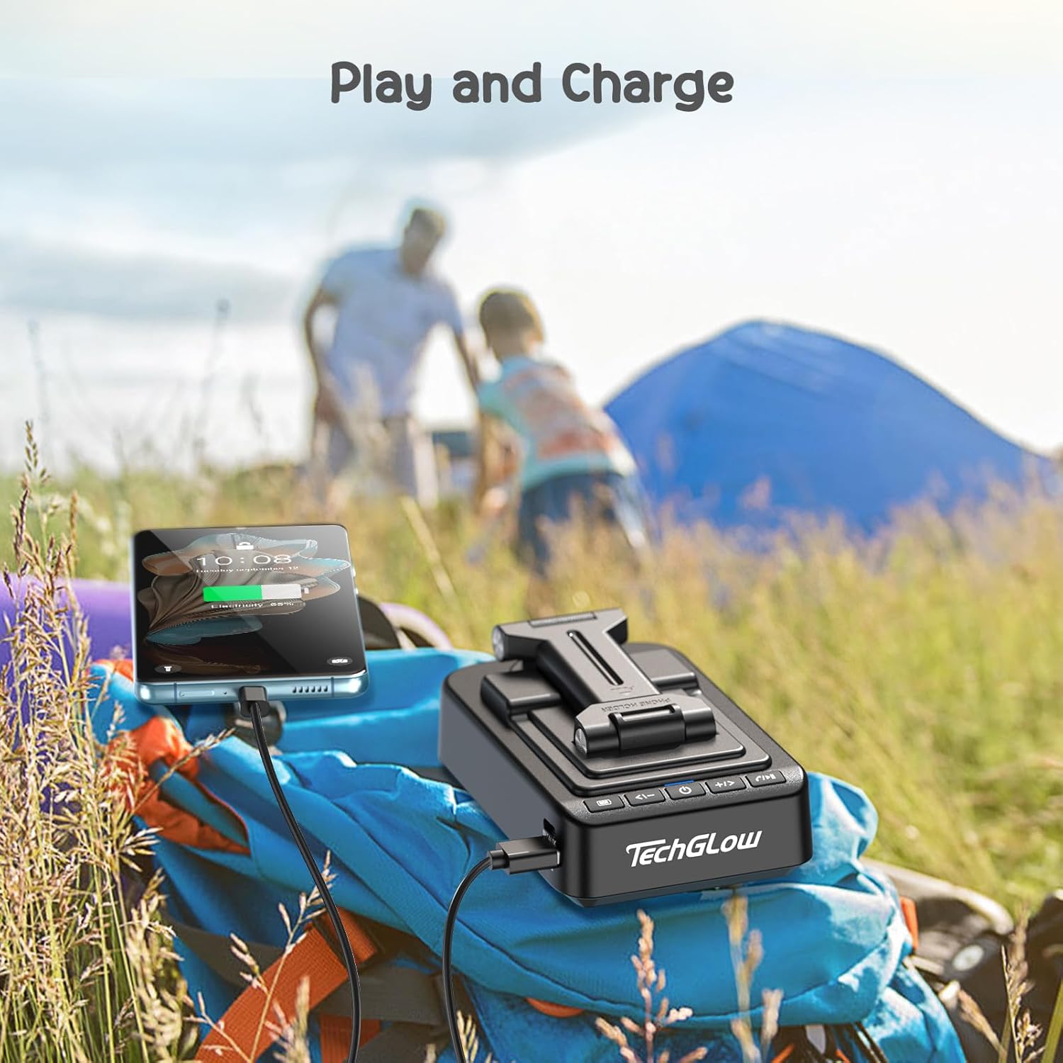 TechGlow Foldable Cellphone Stand with Bluetooth Speaker Charging Function 360° Rotatable Phone Stand Birthday Gifts for Men Women Mother Father Cool Tech Gadgets