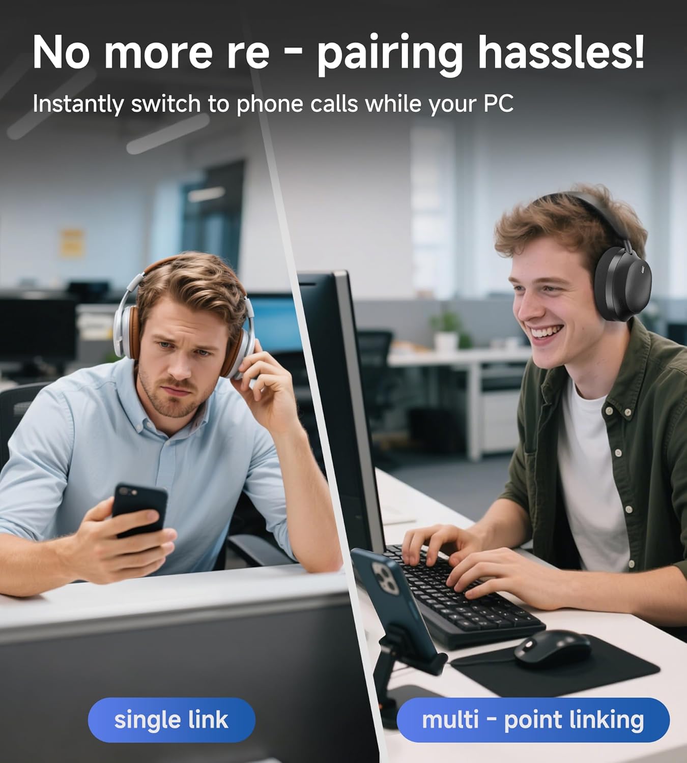 King Lucky B900 Hybrid Active Noise Cancelling Headphones, Wireless Over Ear Headphones, Bluetooth 5.4, Hi-Res Audio, Deep Bass, Comfortable Fit, with Mic, for Commuting, Travel, Home, Work, Black