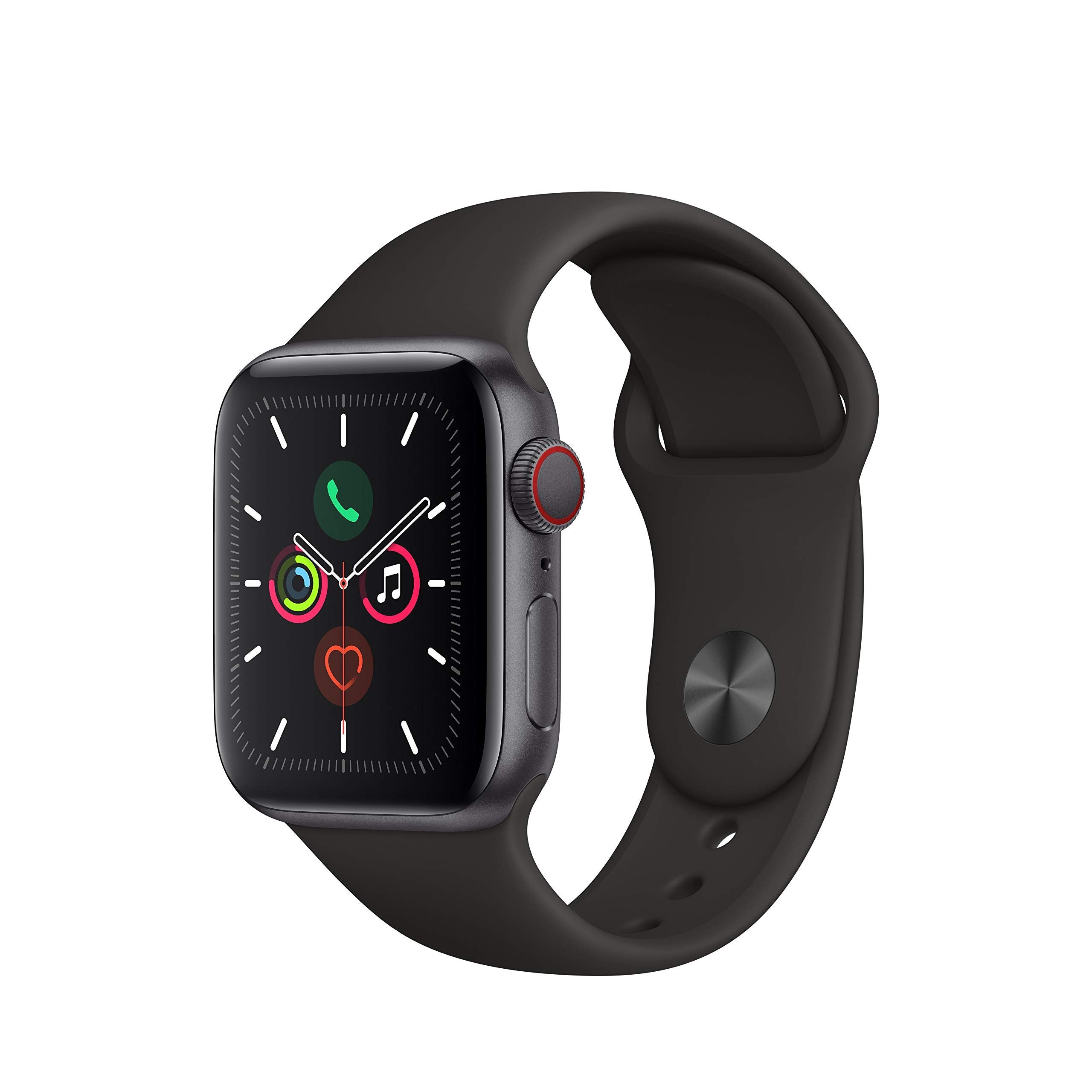 Apple Watch Series 5 (GPS + Cellular, 44MM) - Space Gray Aluminum Case with Black Sport Band (Renewed)