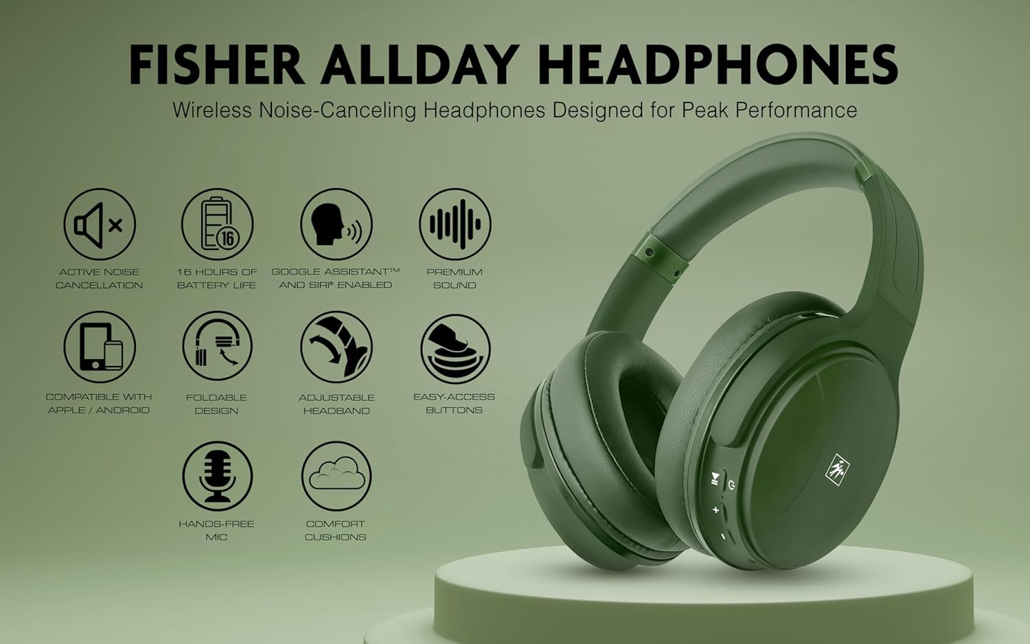 Fisher Pro Active Noise Cancelling Headphones, Over Ear Wireless Bluetooth 5.3, Microphone, Lightweight Comfortable Headset for Home Travel, 16H Playtime, Rechargeable, Hi-Res Sound Audio, Deep Bass