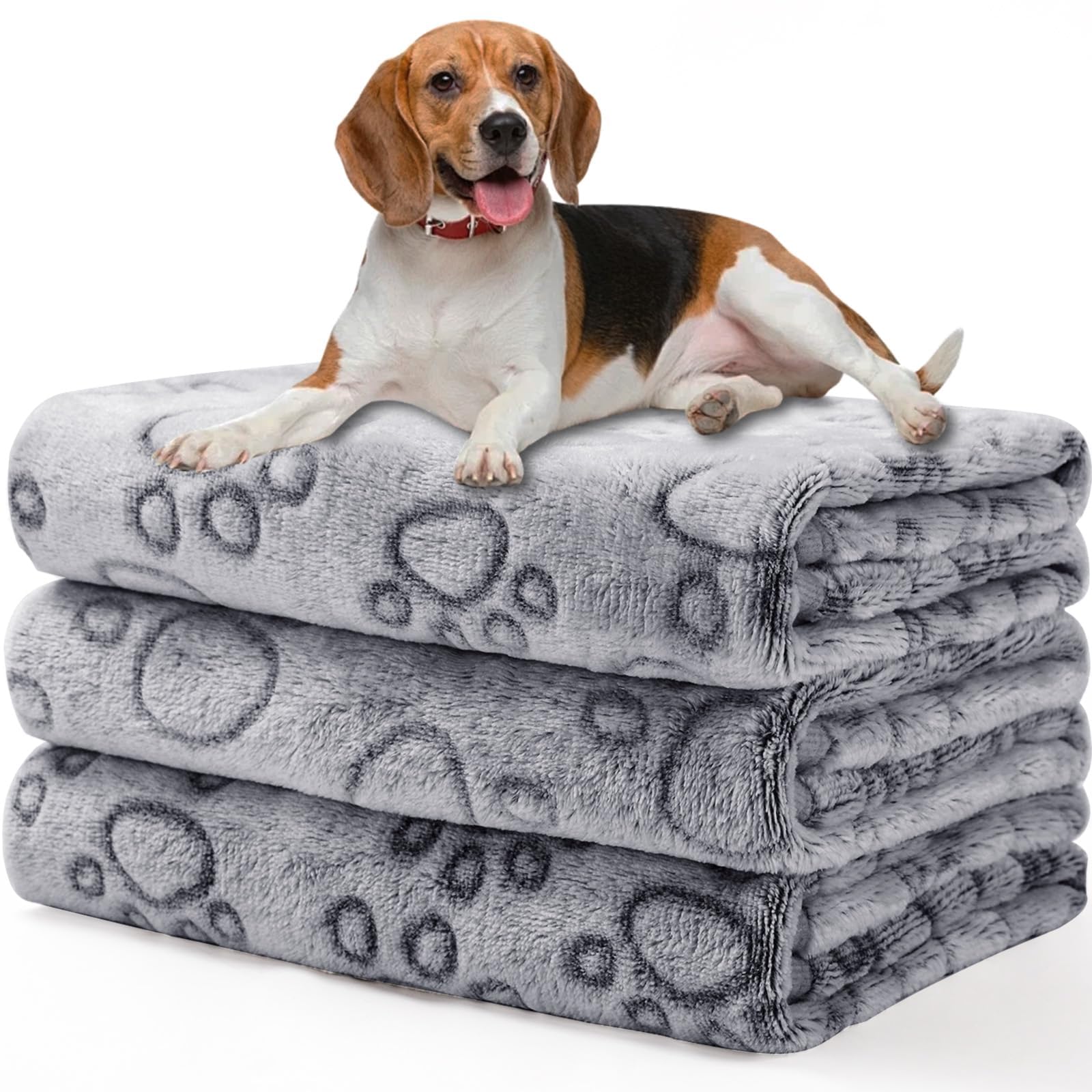 Luciphia 1 Pack 3 Blankets Super Soft Fluffy Premium Fleece Pet Blanket Flannel Throw for Dog Puppy Cat Paw Brown/Pink/White Small(23x16 inch)