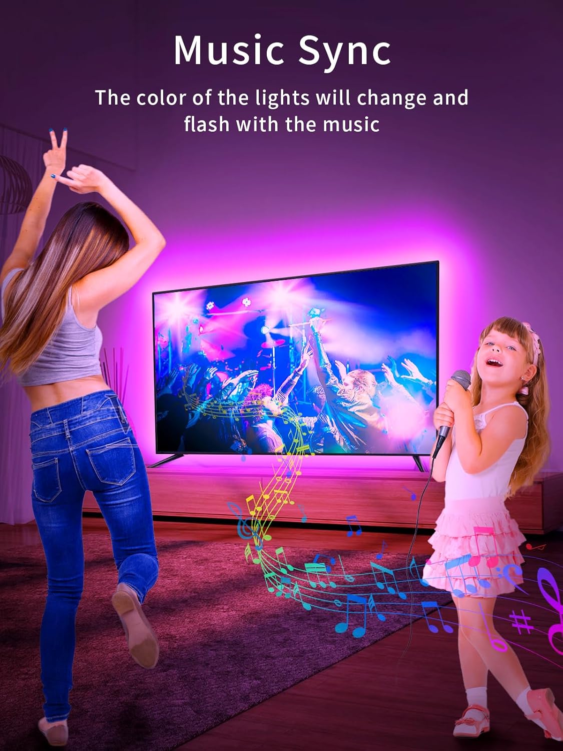 TV LED Lights, 11.5ft LED Lights for 32-55 Inch TV, RGB TV Backlight Behind with Remote, Music Sync Bluetooth APP Control Strip Lights USB Powered for Bedroom, PC, Gaming Monitor