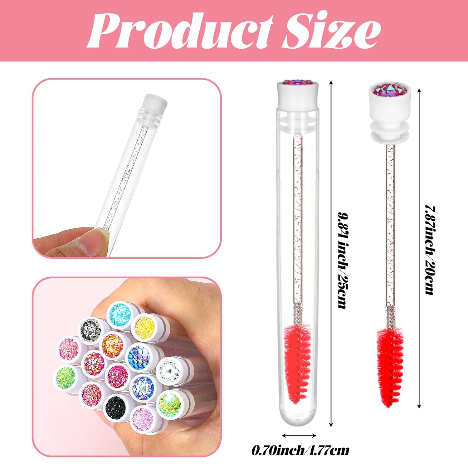 15 Pcs Colorful Diamond Eyelash Brushes with Tubes Disposable Mascara Wand Set Eyelash Spoolies Eyebrow Applicator Supplies Makeup Tool for Eyelashes Extensions