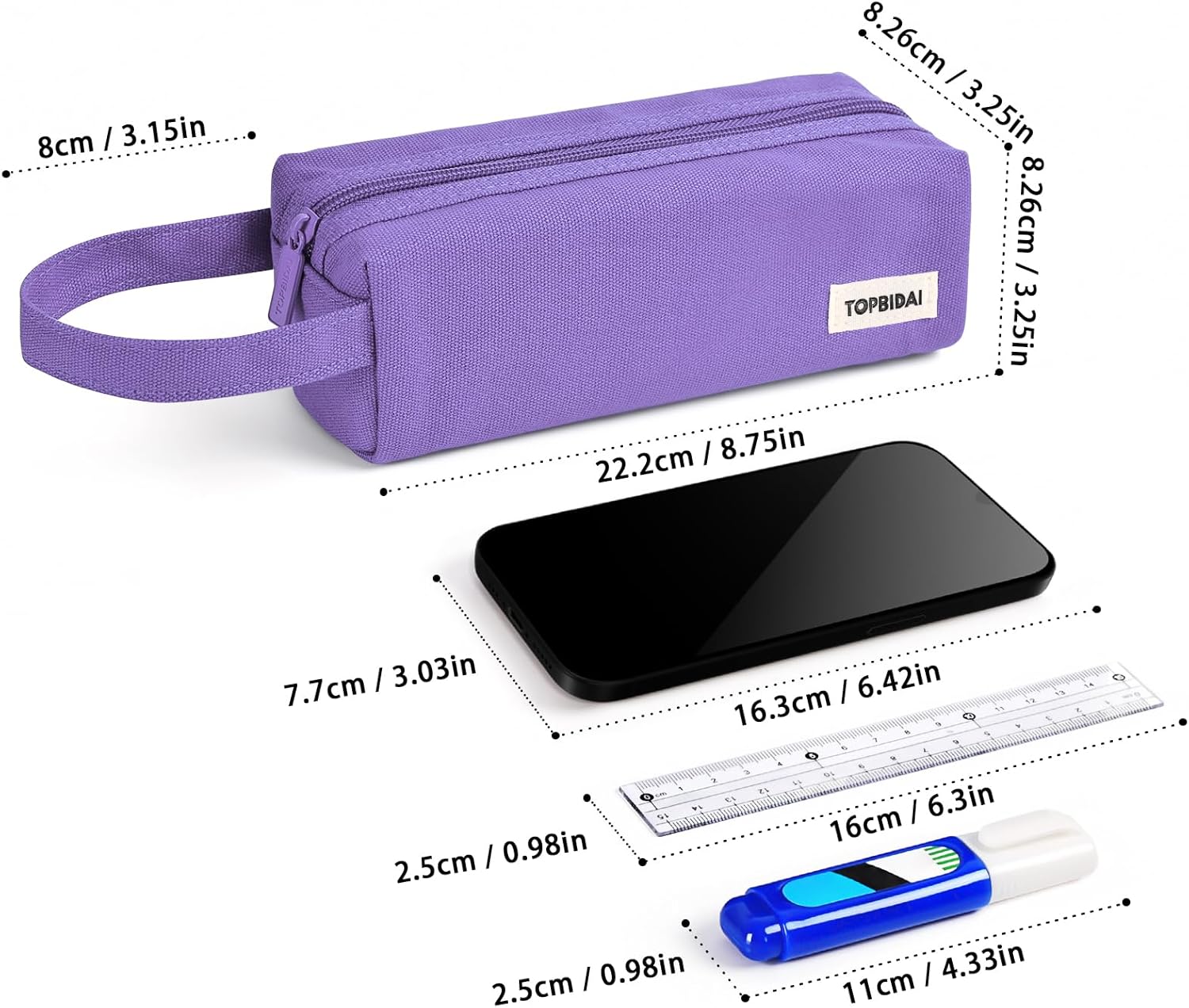 Small Pencil Case Pouch for Girls and Boys Kids, Large Capacity Canvas Pen Bag School Supplies, Portable Pencil Case, Simple Zipper Stationery Bag for Women Men Adults (Purple