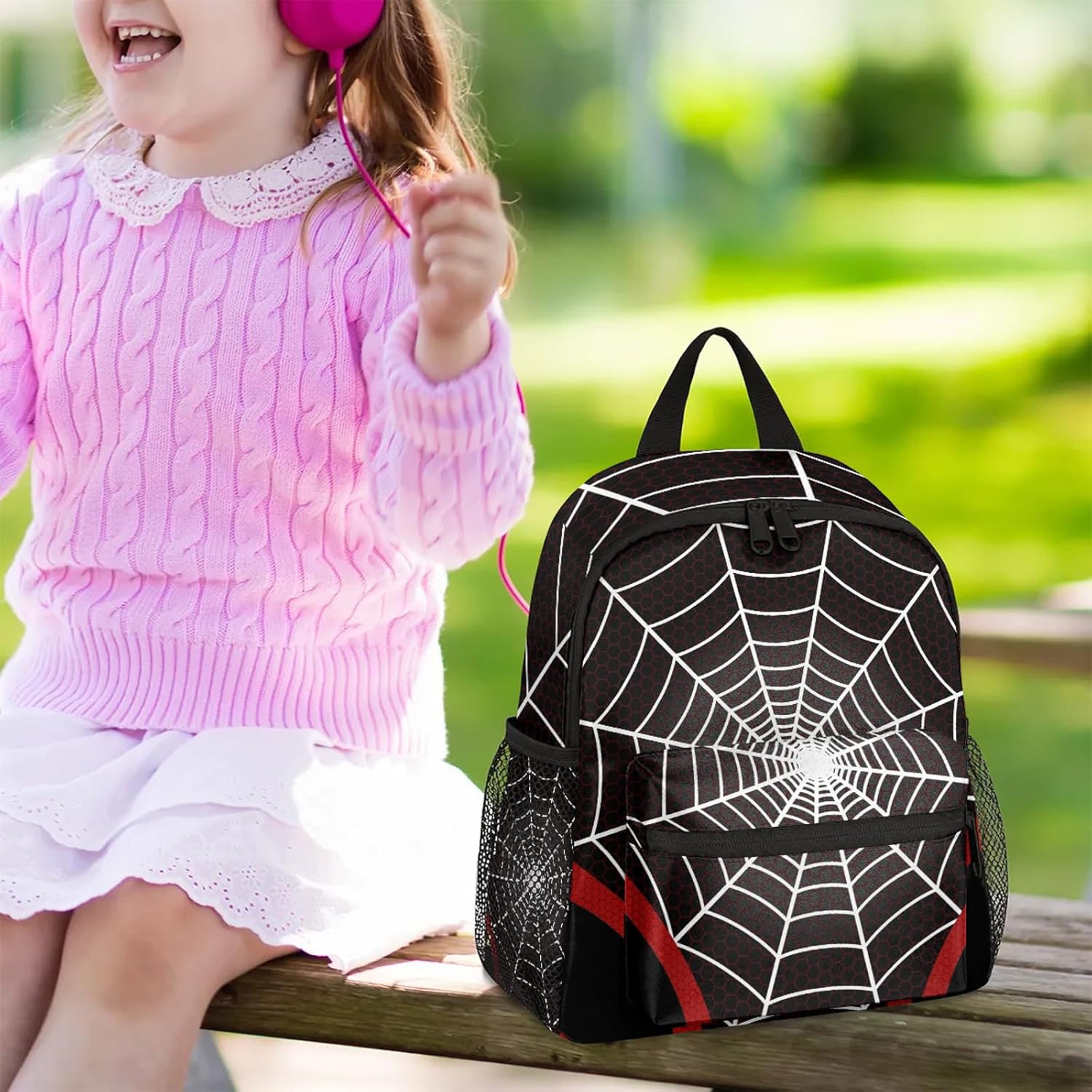 Toddler Backpacks for Boys Girls 2-4: Black Spider Web Kids Cartoon Schoolbag Lightweight Waterproof Book Bag for Preschool, Kindergarten, Elementary Back to School Children 12 Inch