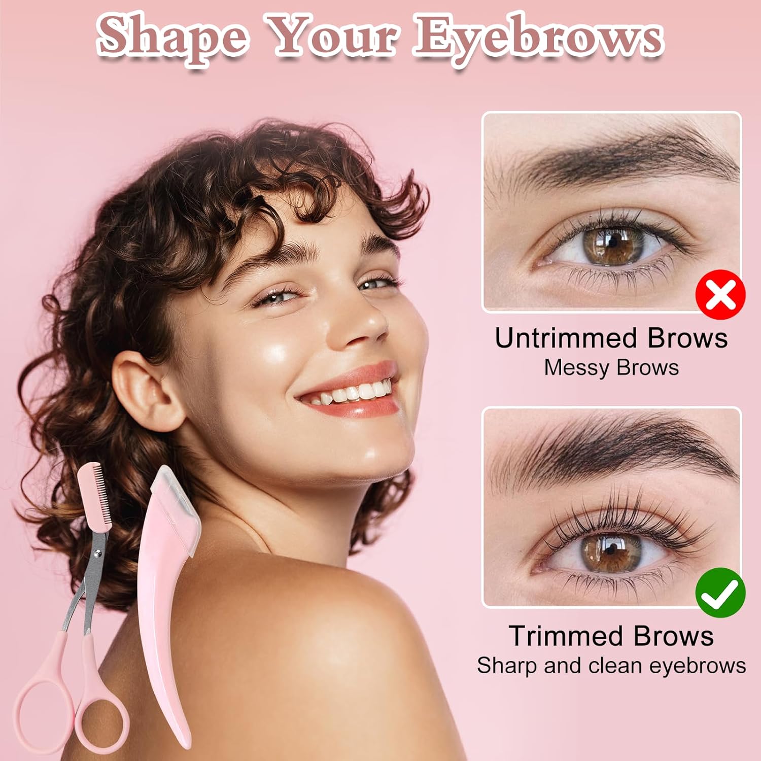 6 Pcs Eyebrow Trimmer Scissors with Comb, Curved Eye Brow Razor, Non-Slip Stainless Steel Facial Hair Removal Grooming, Brow Shaping Beard Shaving Kit Beauty Accessories for Women Men