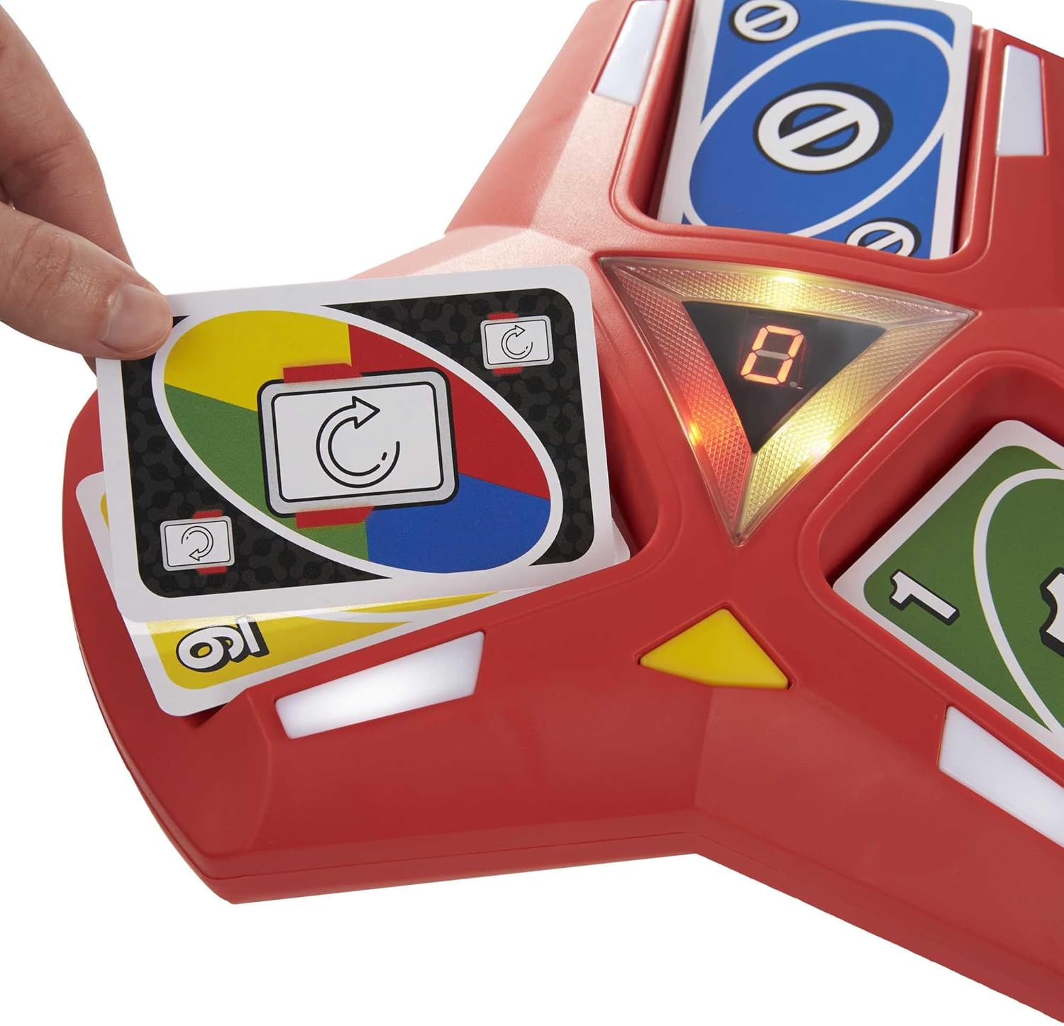 UNO Triple Play Card Game with Card-Holder Unit with Lights & Sounds & 112 Cards, Kid, Teen & Adult Game Night Gift Ages 7 Years & Older, HCC21