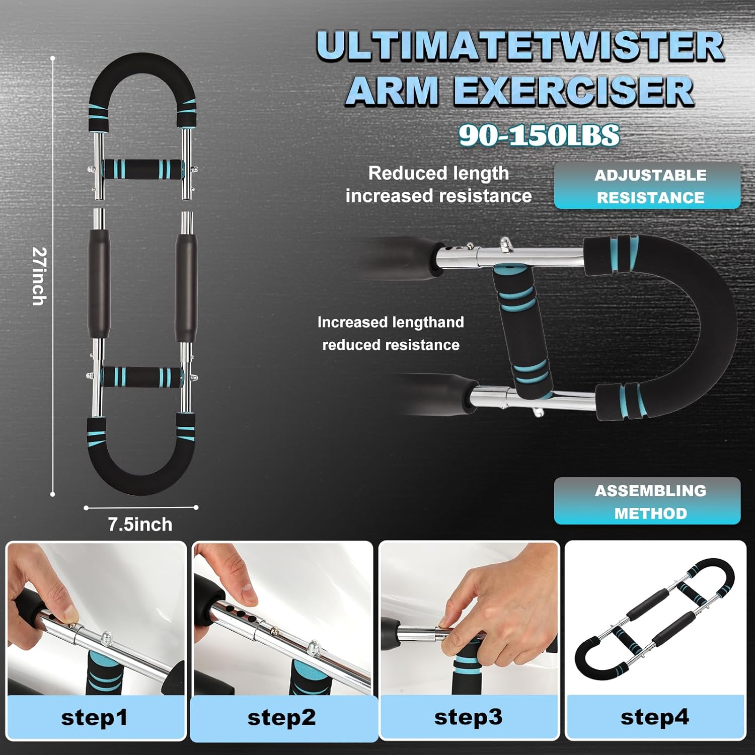 Twister Arm Trainer,Adjustable Resistance Bar for Full Body Workout, Arm Strengthener for Men & Women, Fitness Equipment for Strength Training