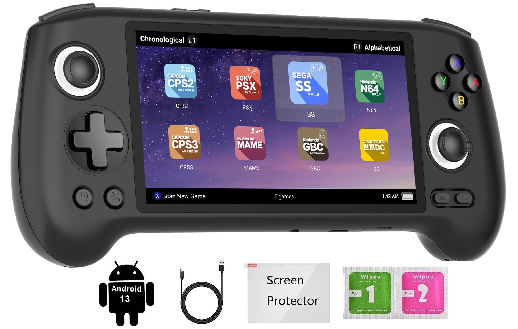 RG556 Retro Handheld Game Console , Android 13 System Unisoc T820 Processor 5.48 Touch Inch AMOLED Screen 5500mAh Battery Support WiFi Online DP Output (Transparent Blue)