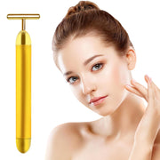 Aubric Face Massager Electric Beauty Bar 24k Golden Facial Massage Tool, T-Shape Electric Vibrating Wand Face Neck Skin Firming Lifting Tighting Wrinkles Reducing Body Treatment Anti Aging Device