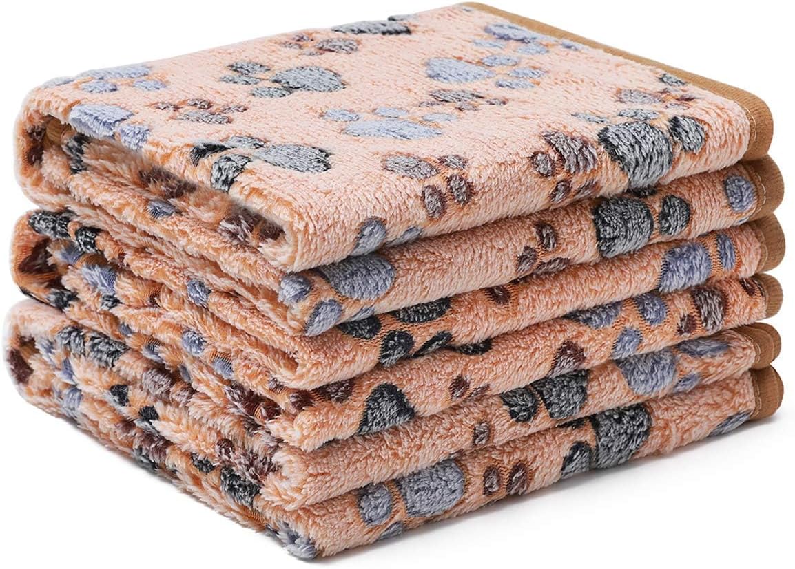 Luciphia 1 Pack 3 Blankets Super Soft Fluffy Premium Fleece Pet Blanket Flannel Throw for Dog Puppy Cat Paw Brown/Pink/White Small(23x16 inch)