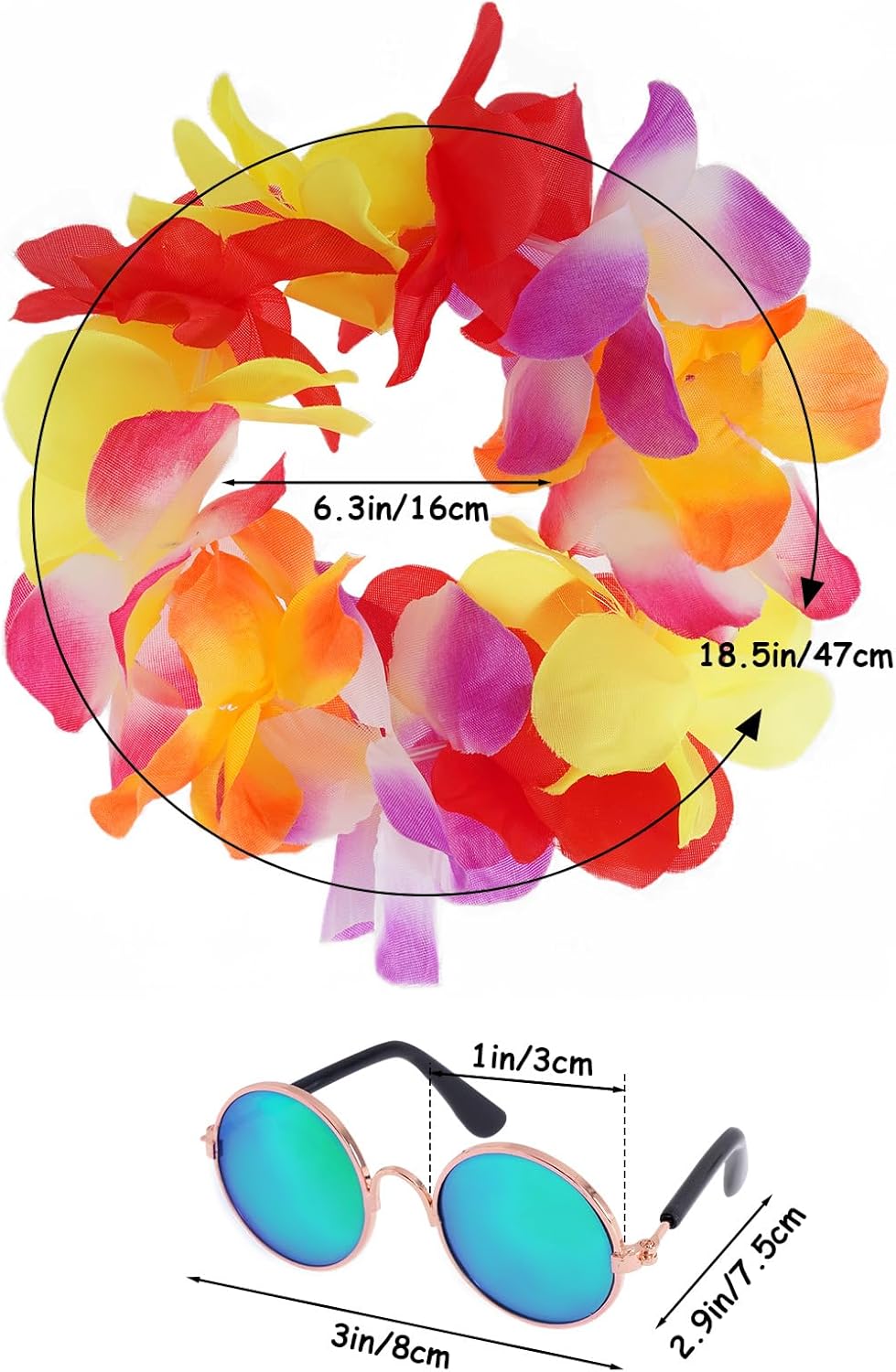 3 Pieces Pet Hawaiian Costume Summer Shirts Sunglasses and Wreath for Small to Medium Dog Cat