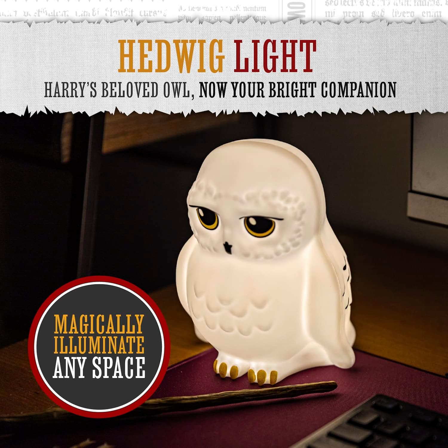Paladone Harry Potter Hedwig Night Light - Officially Licensed Harry Potter Decor Gift, Bedroom Portable Mood Light for Kids, Battery Powered, Black