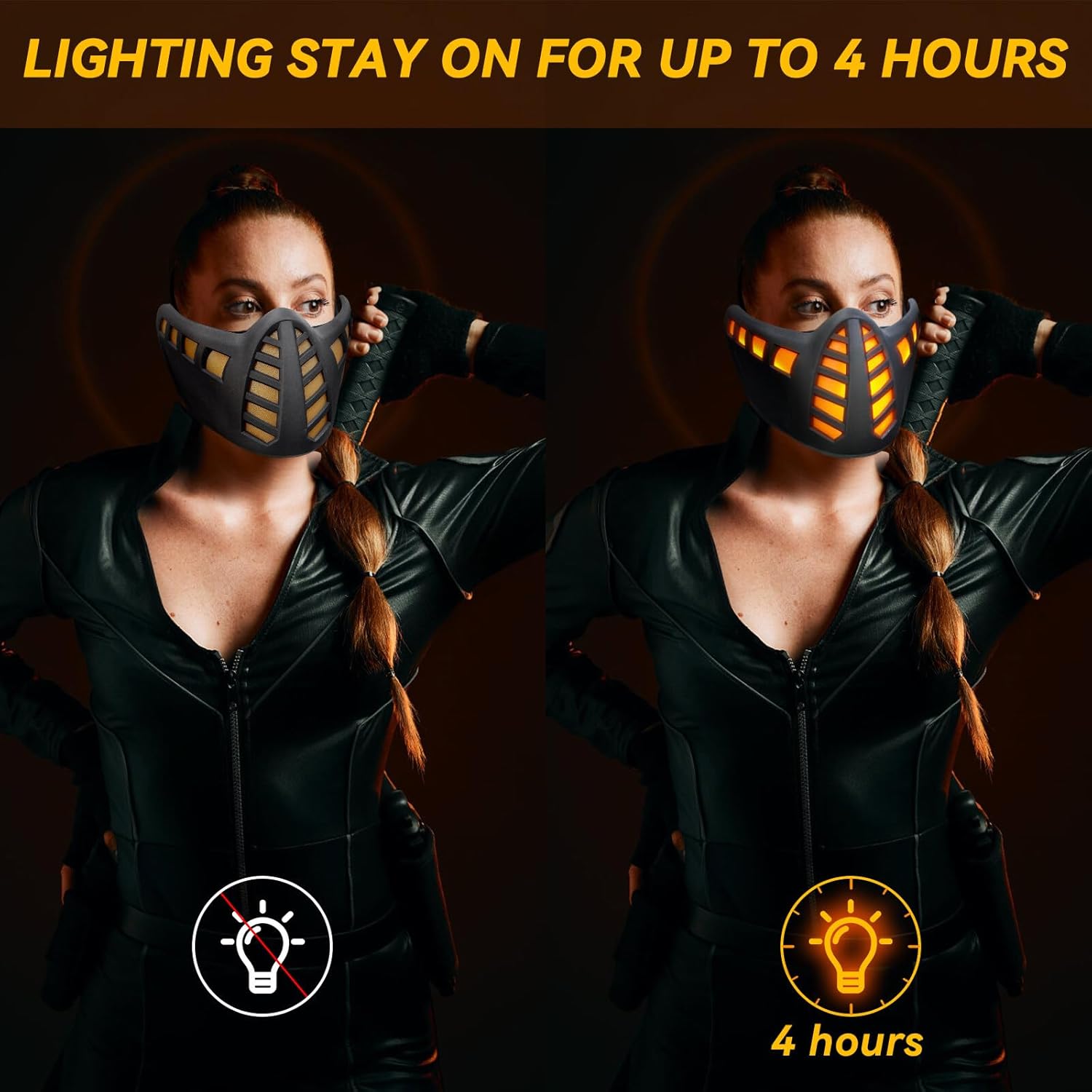 Punk Mask LED Half Face Halloween Light Up Scary Cosplay Party Props Costume for Men, Futuristic Techwear Mask Music Festival for Men Women Adult