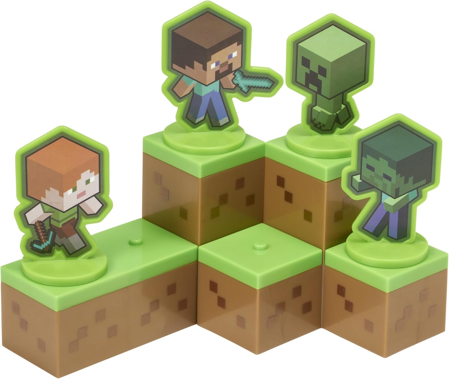 DecoSet® Mobs Beware Minecraft Cake Topper, 6-Piece Stackable Cake Decoration, Interlocking 3D Blocks With Characters, Food Safe Birthday Cake Decoration