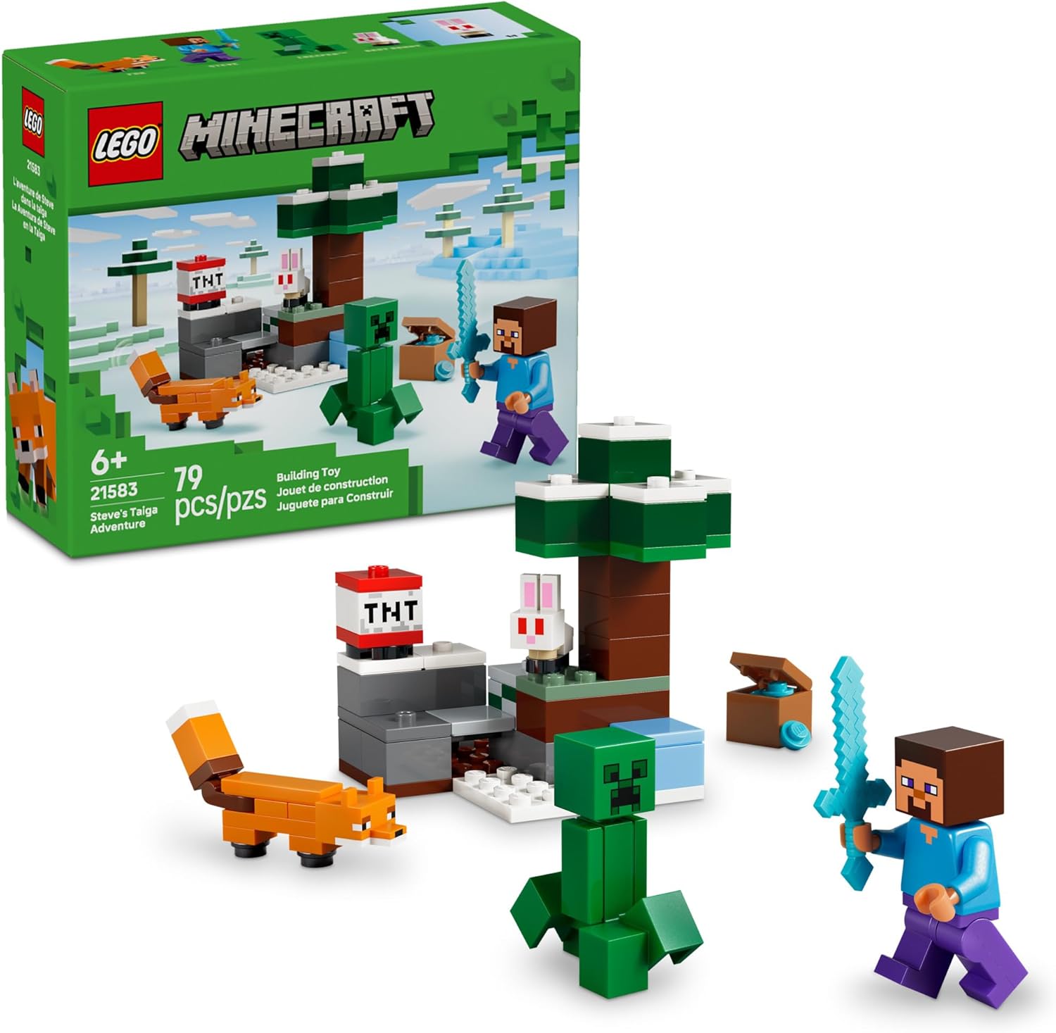 LEGO Minecraft Steve’s Taiga Adventure Building Toy for Boys & Girls - Video Game Playset & Toy Figures for Kids, Ages 6 + - W/2 Minifigures & 2 Pretend Play Animals - Gift Idea for Birthdays - 21583