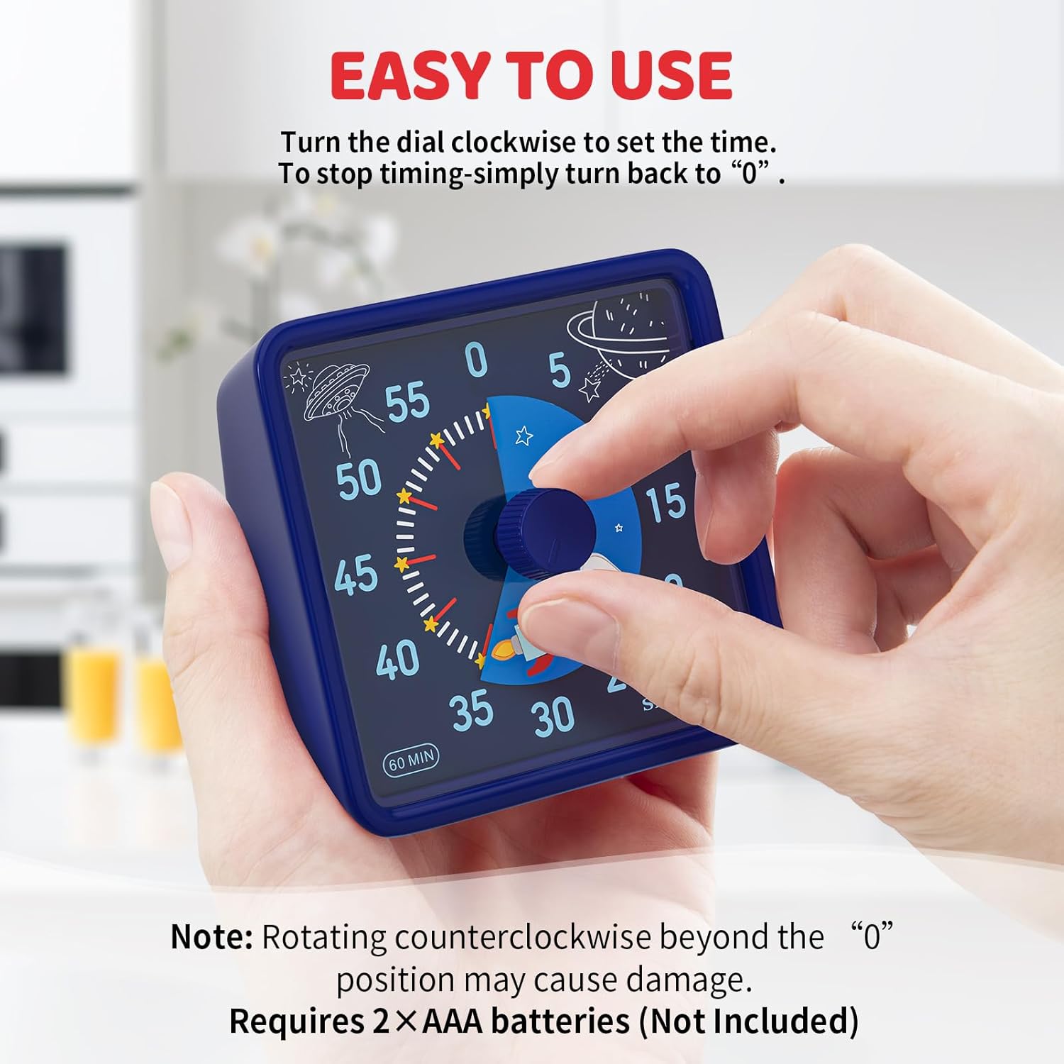 Secura 60-Minute Visual Timer for Kids, Time Clocks, Countdown Timer for Office Kitchen, Classroom Timer for Kids, Silent Time Management Tool (Navy Blue & Navy Blue)