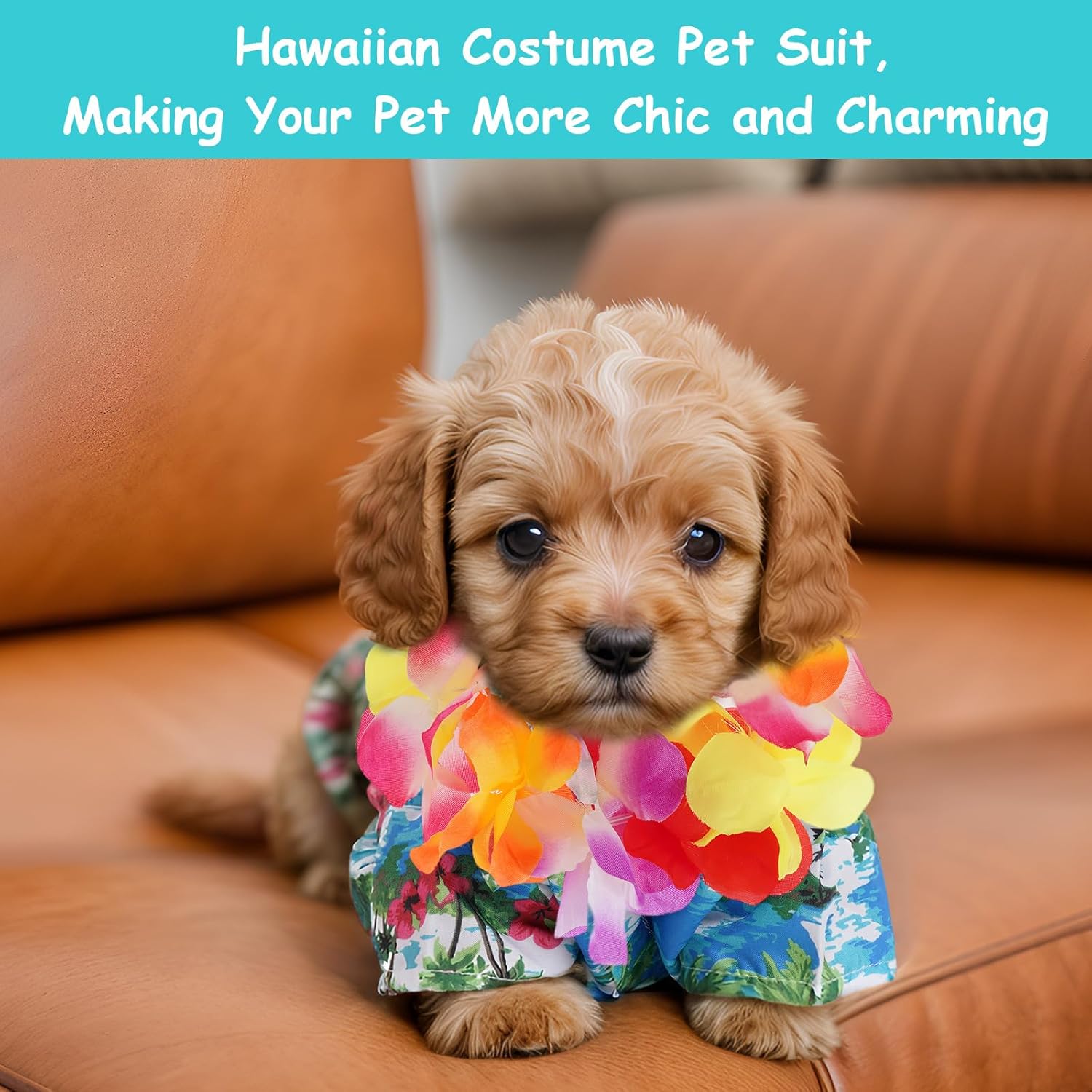 3 Pieces Pet Hawaiian Costume Summer Shirts Sunglasses and Wreath for Small to Medium Dog Cat
