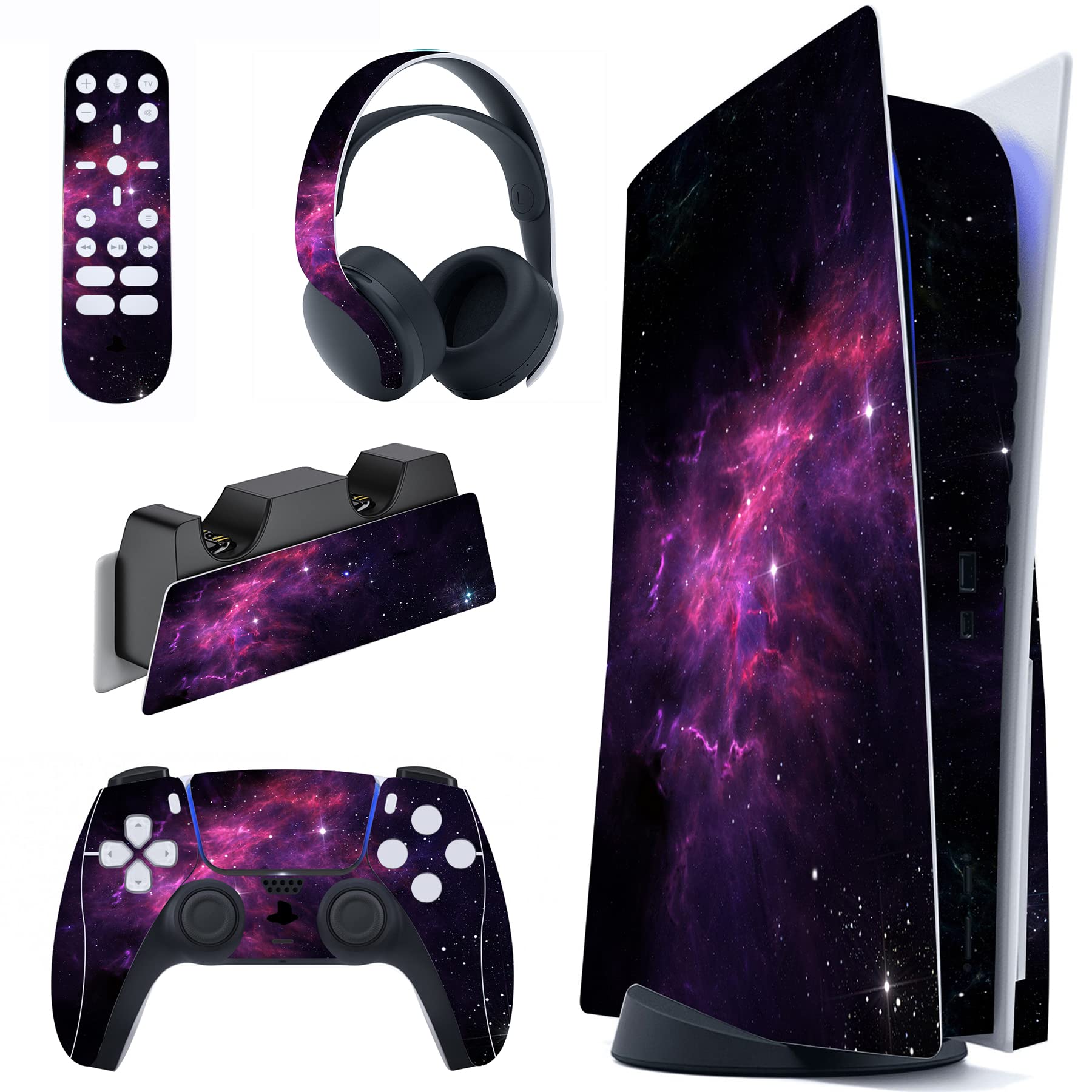 PlayVital Full Set Skin Decal for ps5 Console Disc Edition, Vinyl Sticker Decal Cover for ps5 Controller & Charging Station & Headset & Media Remote - Dragon's Elysium