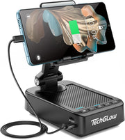 TechGlow Foldable Cellphone Stand with Bluetooth Speaker Charging Function 360° Rotatable Phone Stand Birthday Gifts for Men Women Mother Father Cool Tech Gadgets