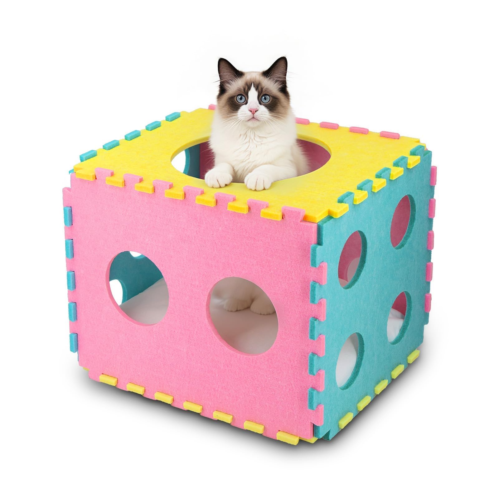 41 Pcs Interactive Cat Toys for Indoor Cats, Kitten Toys with Cute Cat House Bed, Catnip Toys, Chew Rope, Feather Wand, Springs and Balls for Indoor Kittens