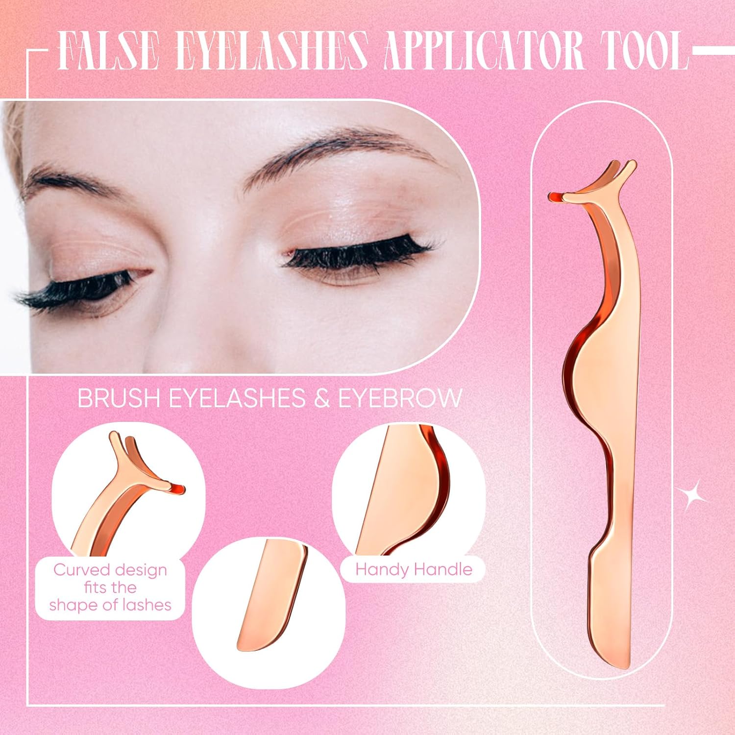 Lasnten 5 pcs Eyelash Applicator Tool Set Lash Tweezers for Eyelash Extensions Stainless Steel False Scissors Cluster Tweezer Eyebrow Curler Lash Brush with Box(Gold)