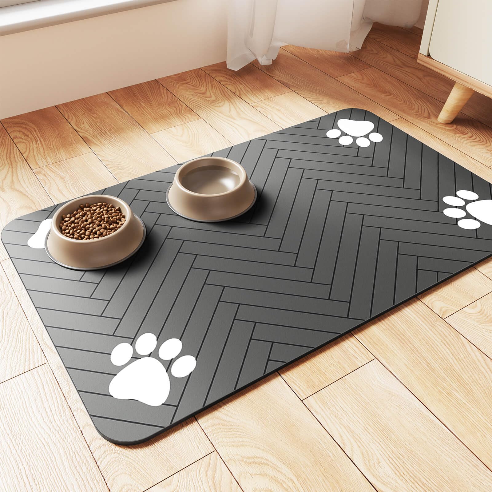 Pet Feeding Mat-Absorbent Pet Placemat for Food and Water Bowl, with Waterproof Rubber Backing, Quick Dry Water Dispenser Mat for Dog and Cat (24"x16", Blue)