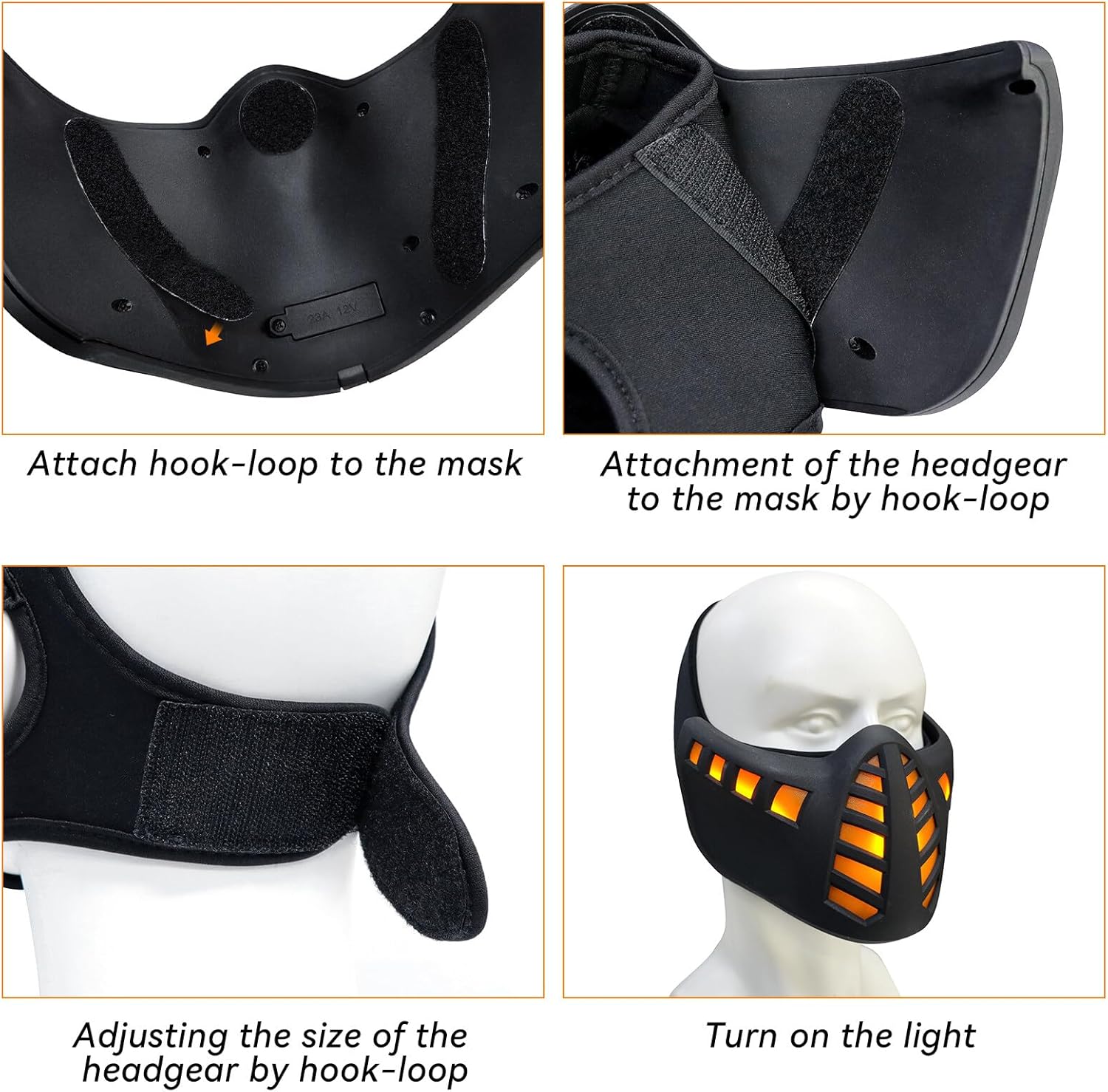 Punk Mask LED Half Face Halloween Light Up Scary Cosplay Party Props Costume for Men, Futuristic Techwear Mask Music Festival for Men Women Adult