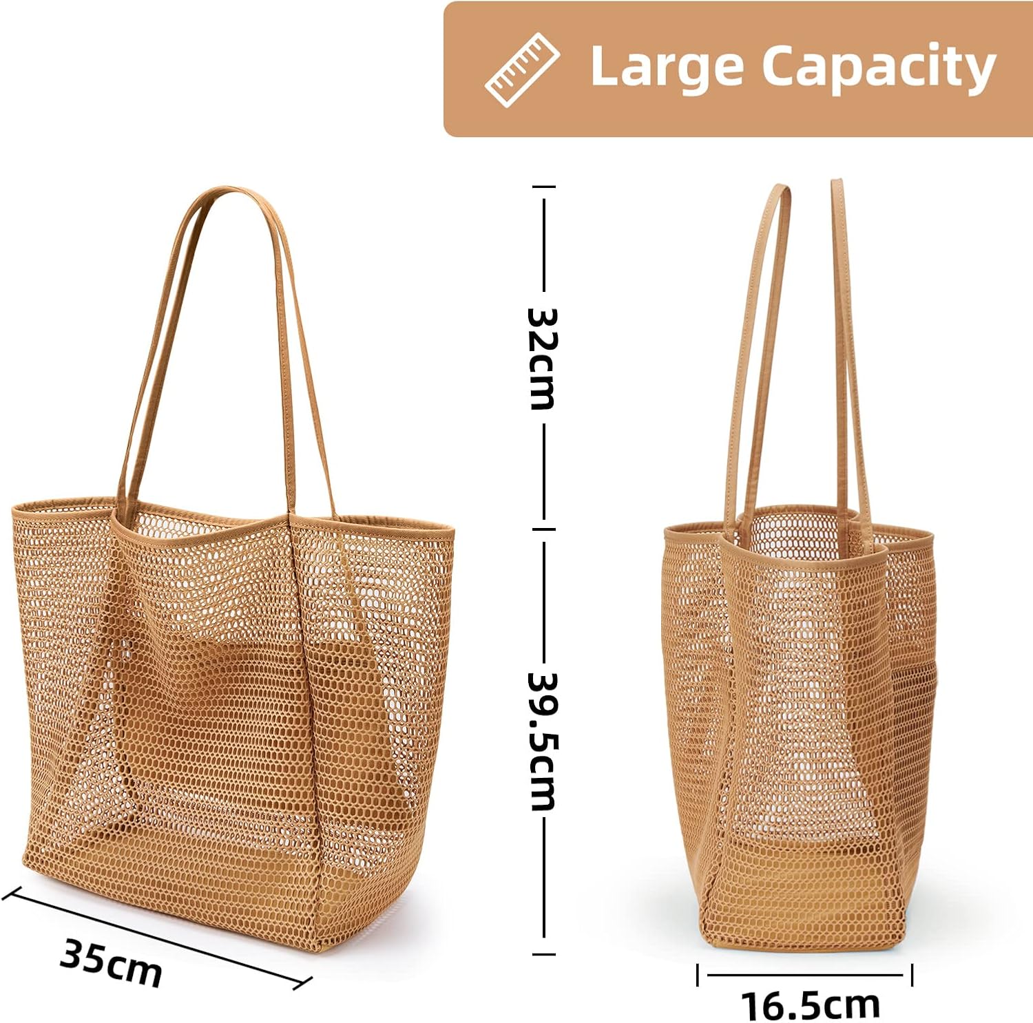 KALIDI BeachNylon Mesh Tote Bag, Casual Tote Bag Hobo Women Foldable MAX 23L Shoulder Bag For Beach Picnic Vacation