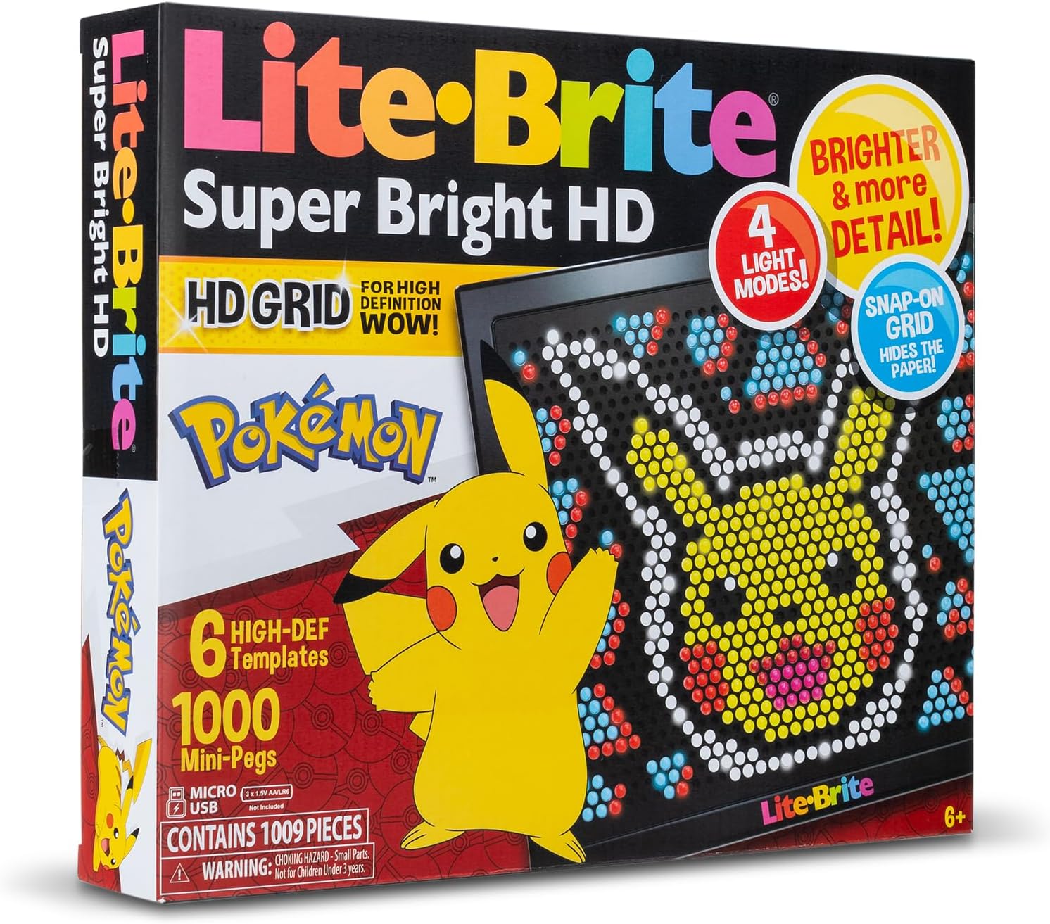 Lite Brite Super Bright HD, Pokemon Edition - Creative Retro Light-Up Screen – Educational Play for Children, Enhances Creativity, Gift for Boys and Girls Ages 6+