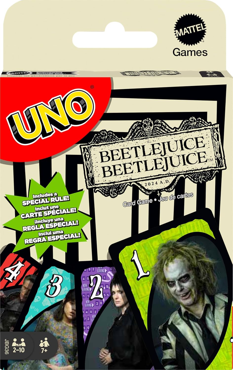 Mattel Games UNO Beetlejuice Beetlejuice Card Game for Kids, Adults & Family with Deck & Special Rule Inspired by The Movie