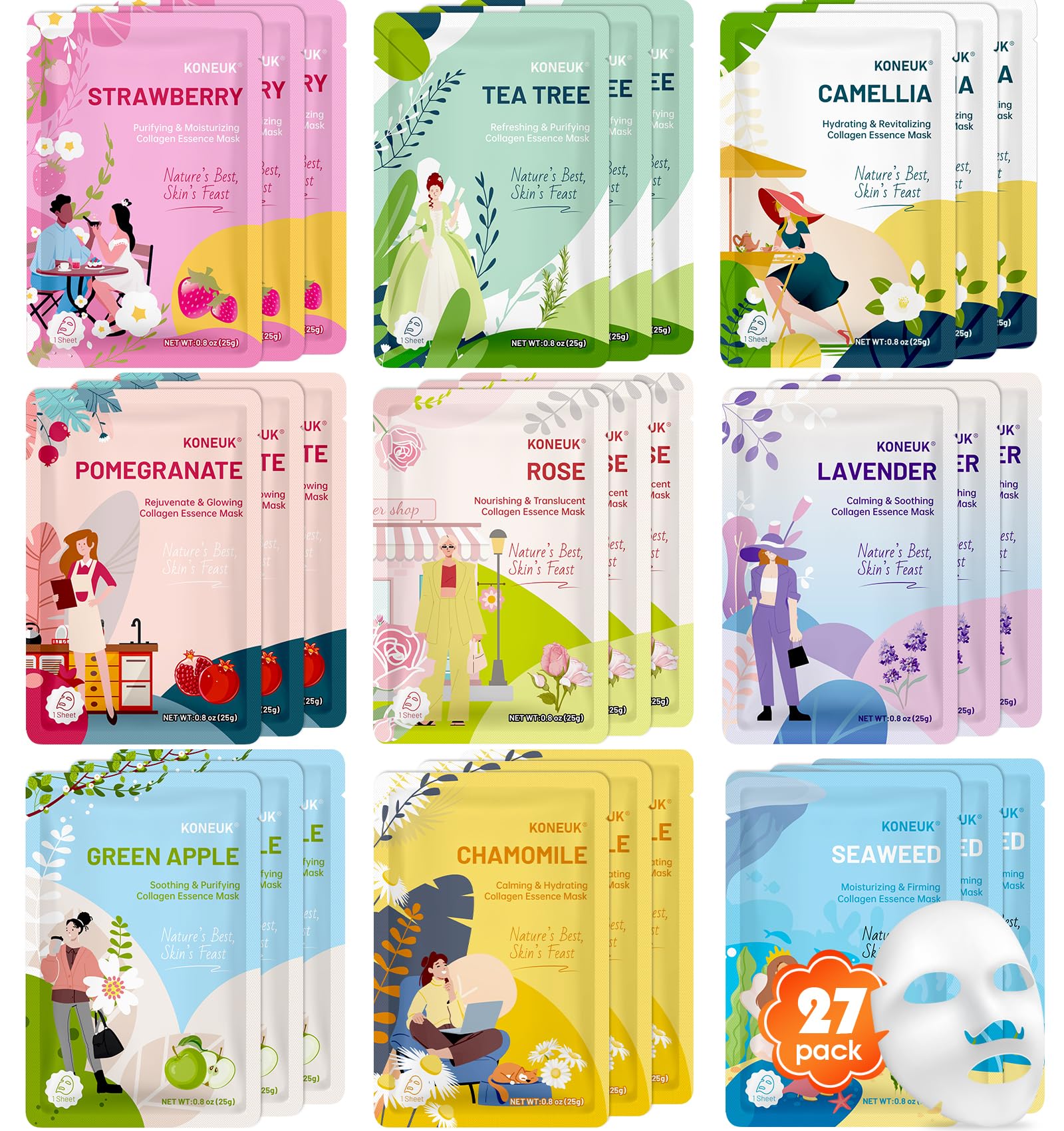 9 Pack Hydrating Face Masks Skincare, Bulk Sheet Face Mask for Dry Skin, Collagen Facial Masks and Spa Gifts for Women Skin Care, Christmas Gifts, Stocking Stuffers for Women