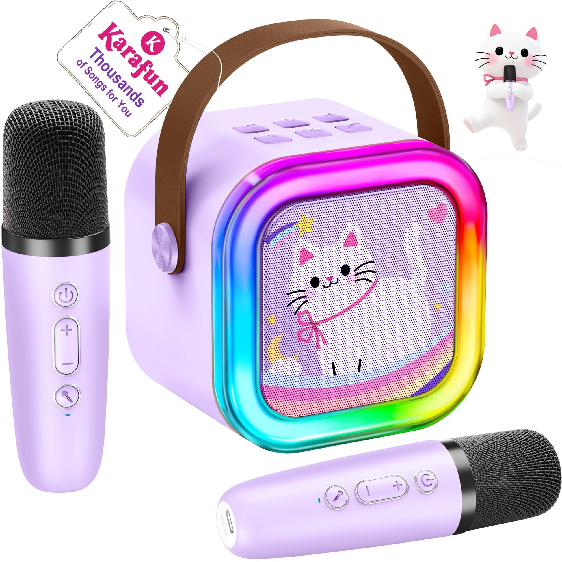 Karaoke Machine for Kids, 2025 TOP Toys Christmas Birthday Gifts Ideas for Girls Ages 4, 5, 6, 7, 8, 9, 10, 12+ Years Old, Portable Mini MP3 Player with 2 Wireless Mics for Party