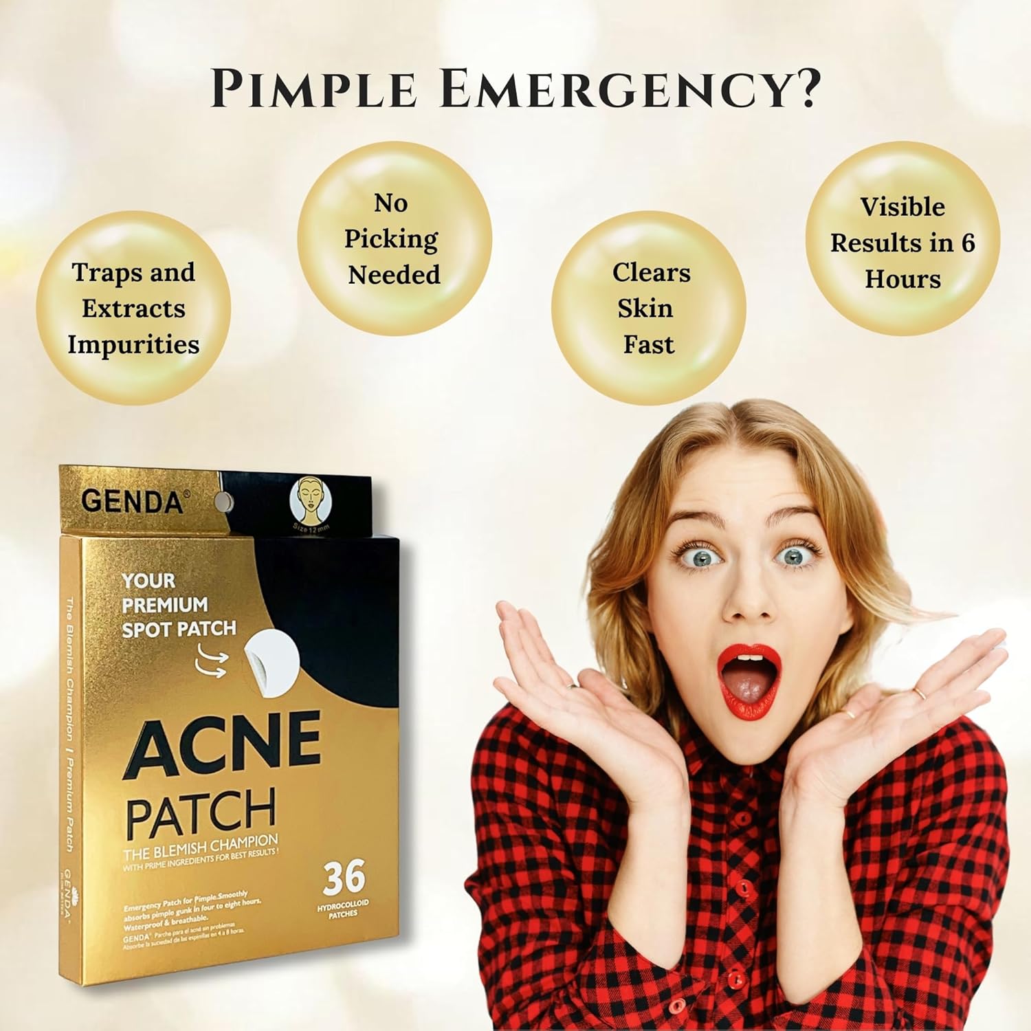GENDA Pimple Patches for face, Acne Spot Patches for Zits and Blemish Dots, Hydrocolloid Invisible Spot Stickers - 36 Count.