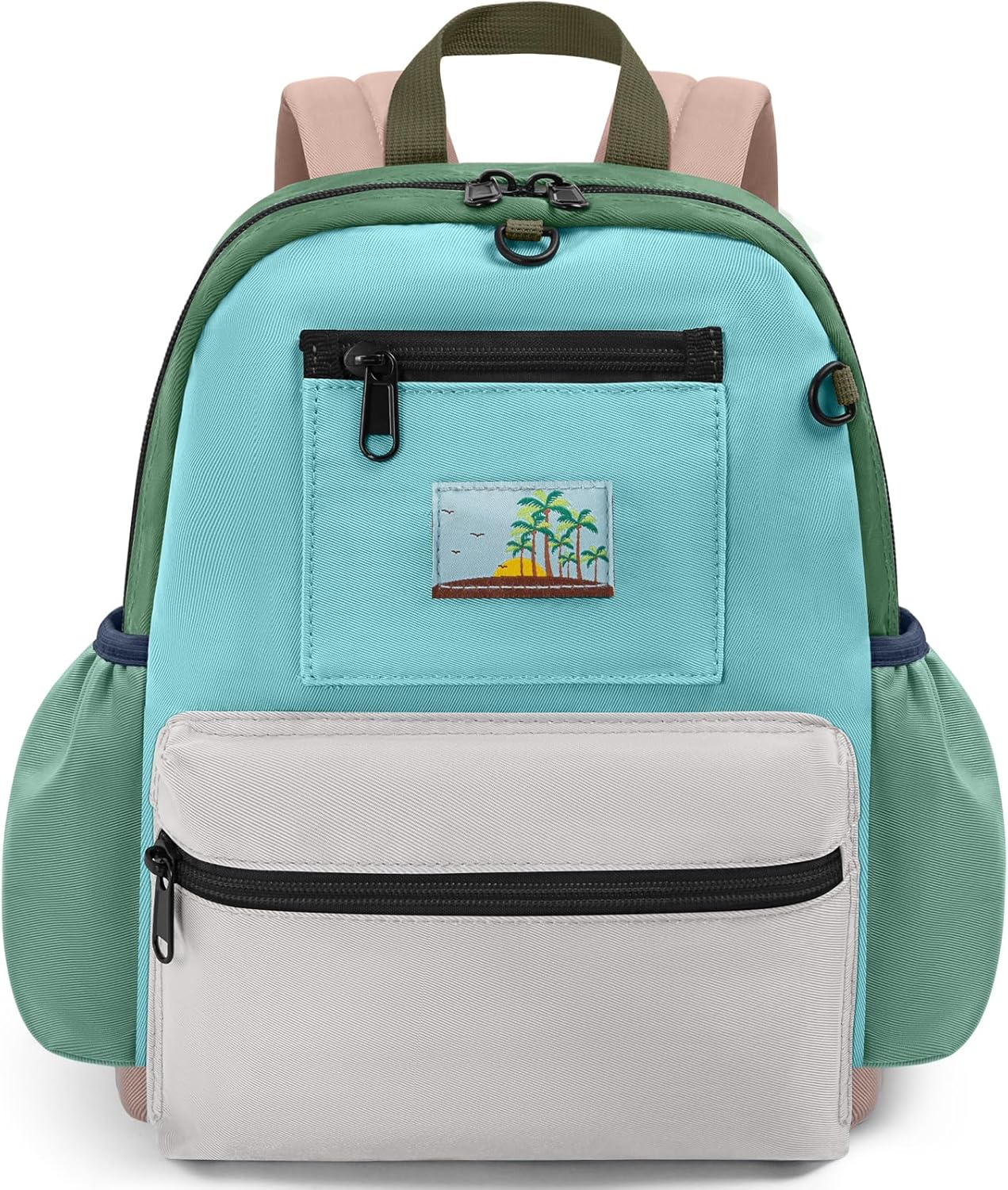 Toddler Backpack for Boys & Girls 1-3 Years, 10.5 Inch Lightweight Kids Bookbag, Waterproof Preschool Backpack for Kindergarten, Daycare, Travel, Durable Small Child School Bag, Green Grey