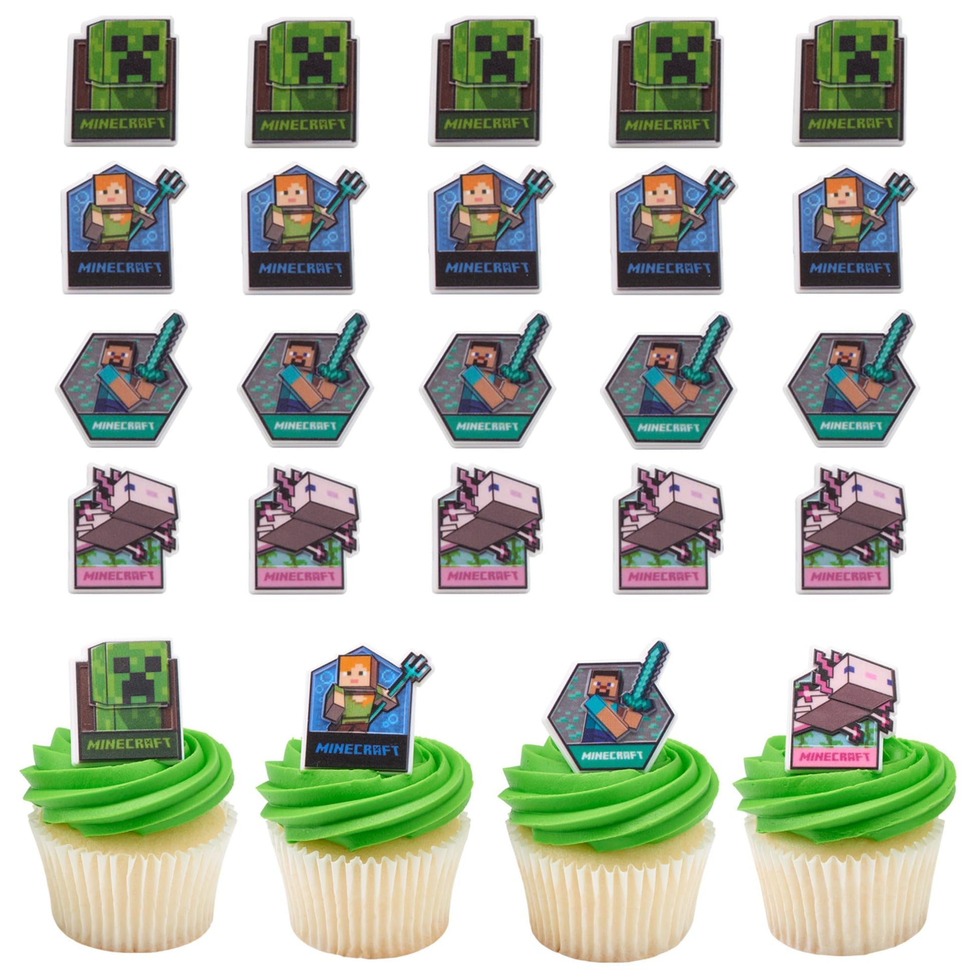DecoSet® Mobs Beware Minecraft Cake Topper, 6-Piece Stackable Cake Decoration, Interlocking 3D Blocks With Characters, Food Safe Birthday Cake Decoration