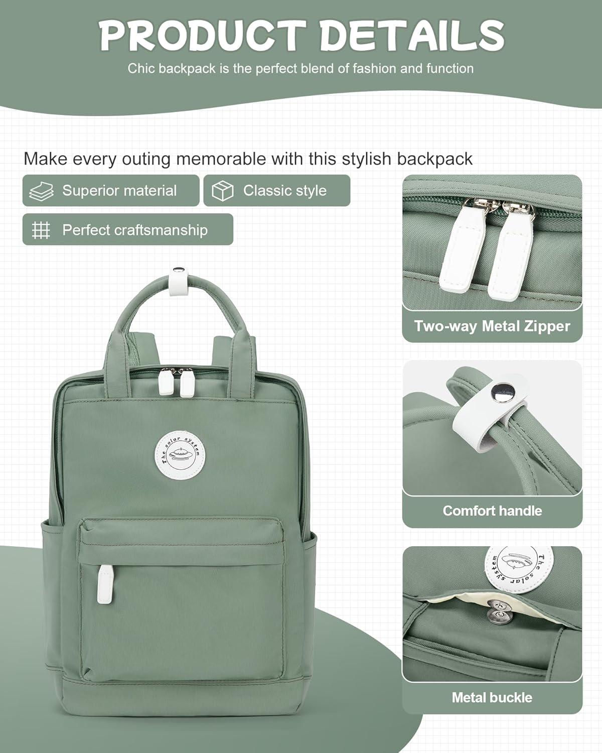 BJLFS Light Green School Backpack for Women Teen Girls, Bookbag College Student Backpack for School Men Boys, Mochilas Escolares Casual Daypack Lightweight Book Bag