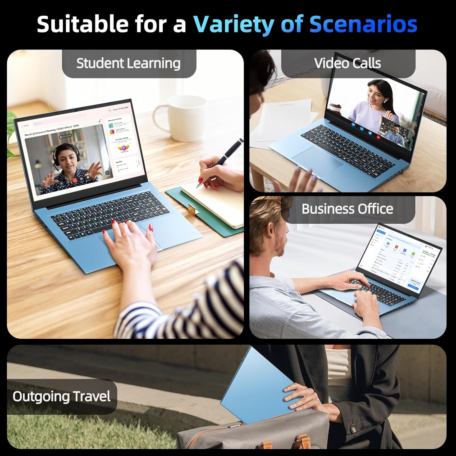 SGIN 15.6 Inch Laptop, 16GB RAM 1024GB SSD, Laptops Computers Celeron N5100, Win 11, Portable Notebook, 7000mAh, WiFi 6, 180° Open Angle, USB 3.2, for Business and Students