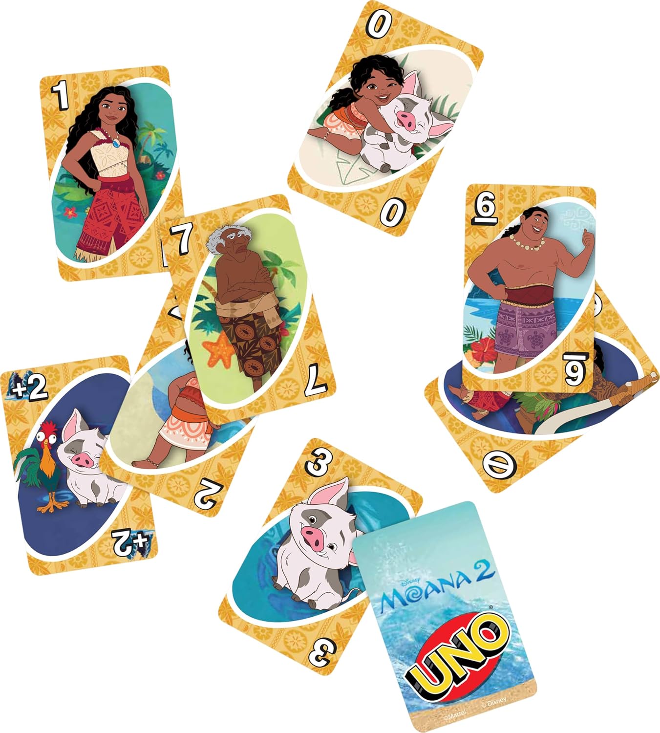 Mattel Games UNO Disney Moana 2 Card Game for Kids, Adults & Family with Deck & Special Rule Inspired by The Movie