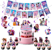 Anime Party Decorations, Cartoon Happy Birthday Decorations, K-pop Banner Suit, Includes Banners, Cake Toppers, Hanging, and Dessert Toppers